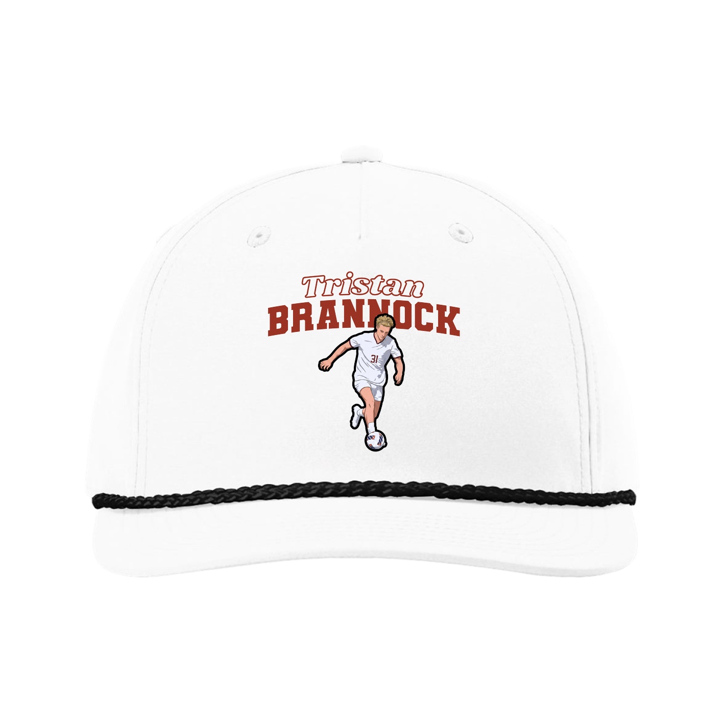 Five-Panel Classic Rope Cap — Name Arch in White