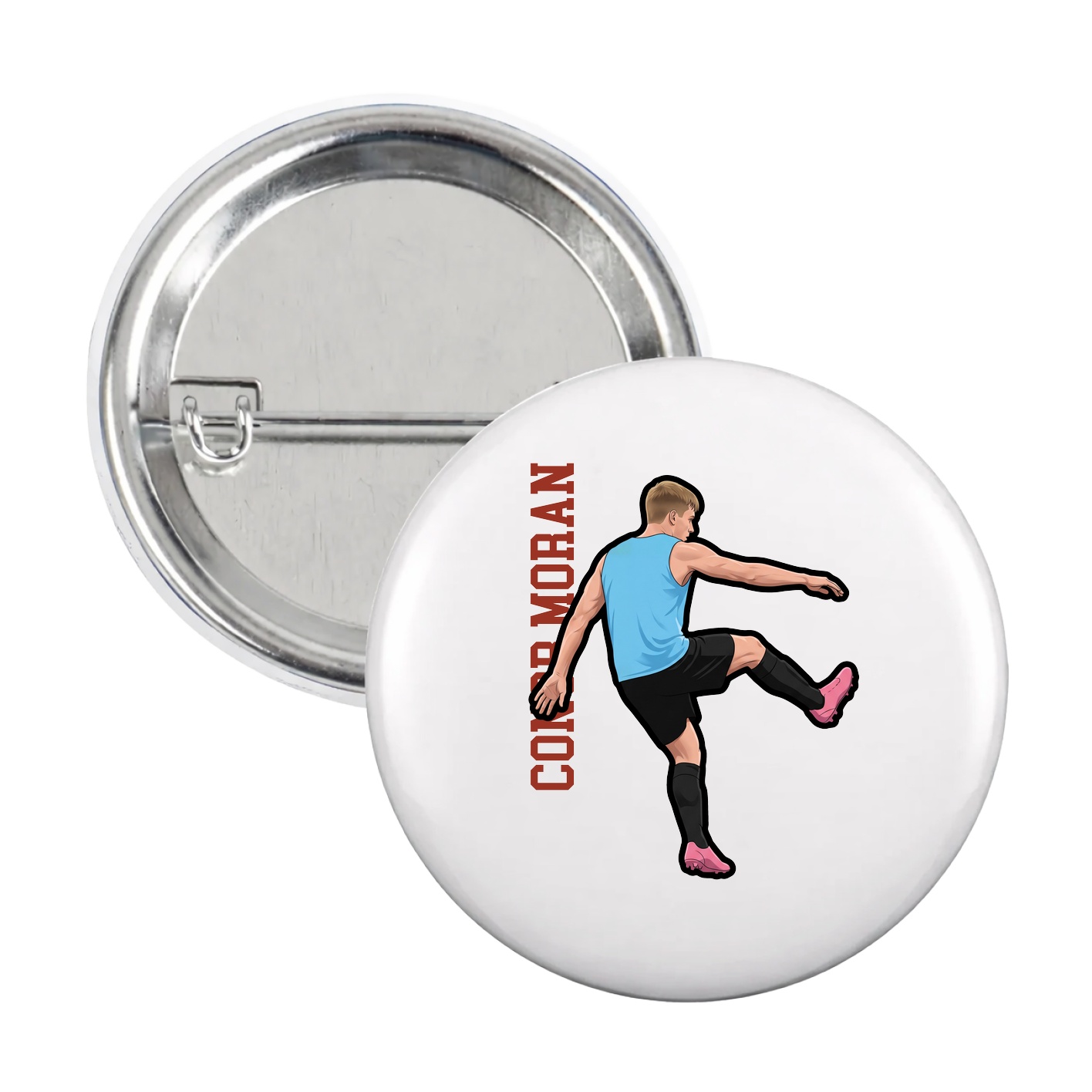 Game Day Button — Name Vertical in White
