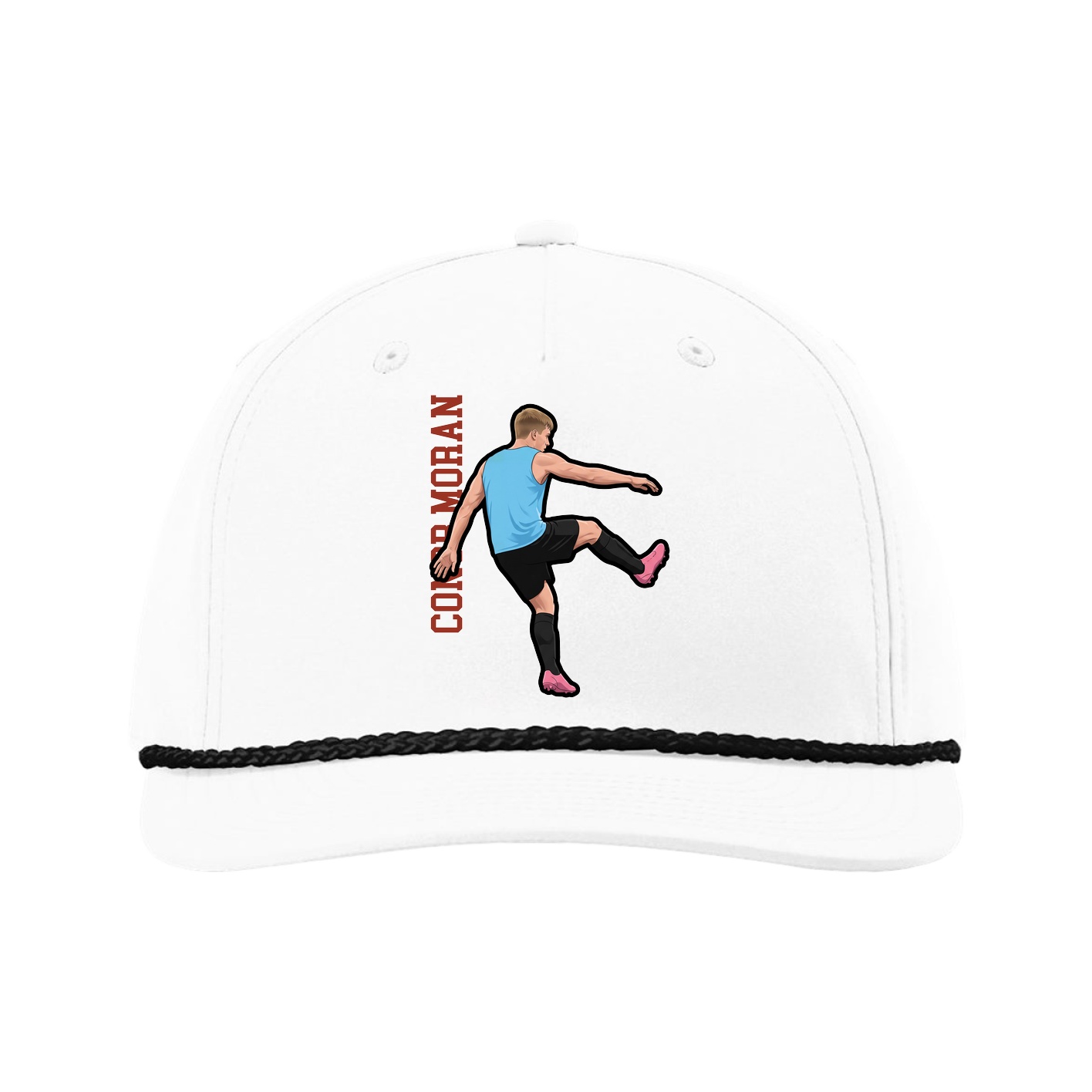 Five-Panel Classic Rope Cap — Name Vertical in White