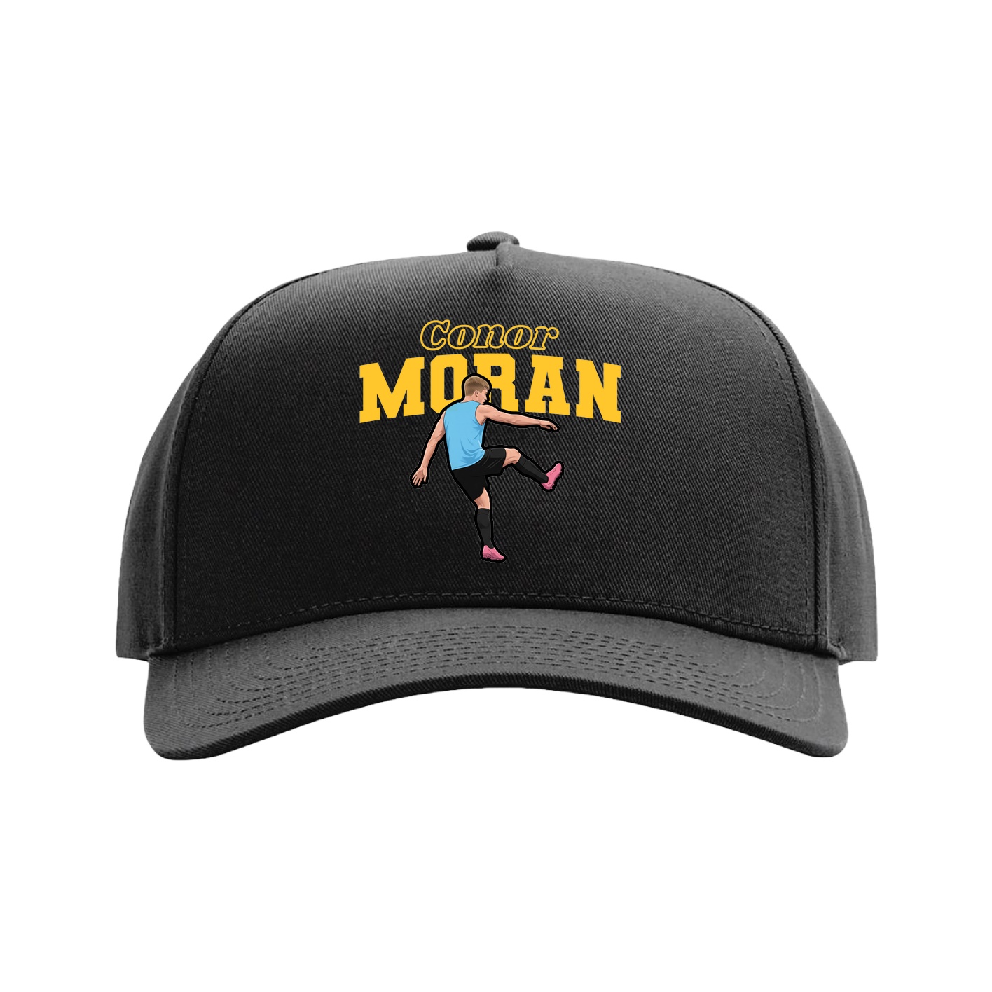 Full Fabric Five-Panel Champ Cap — Name Arch in Black