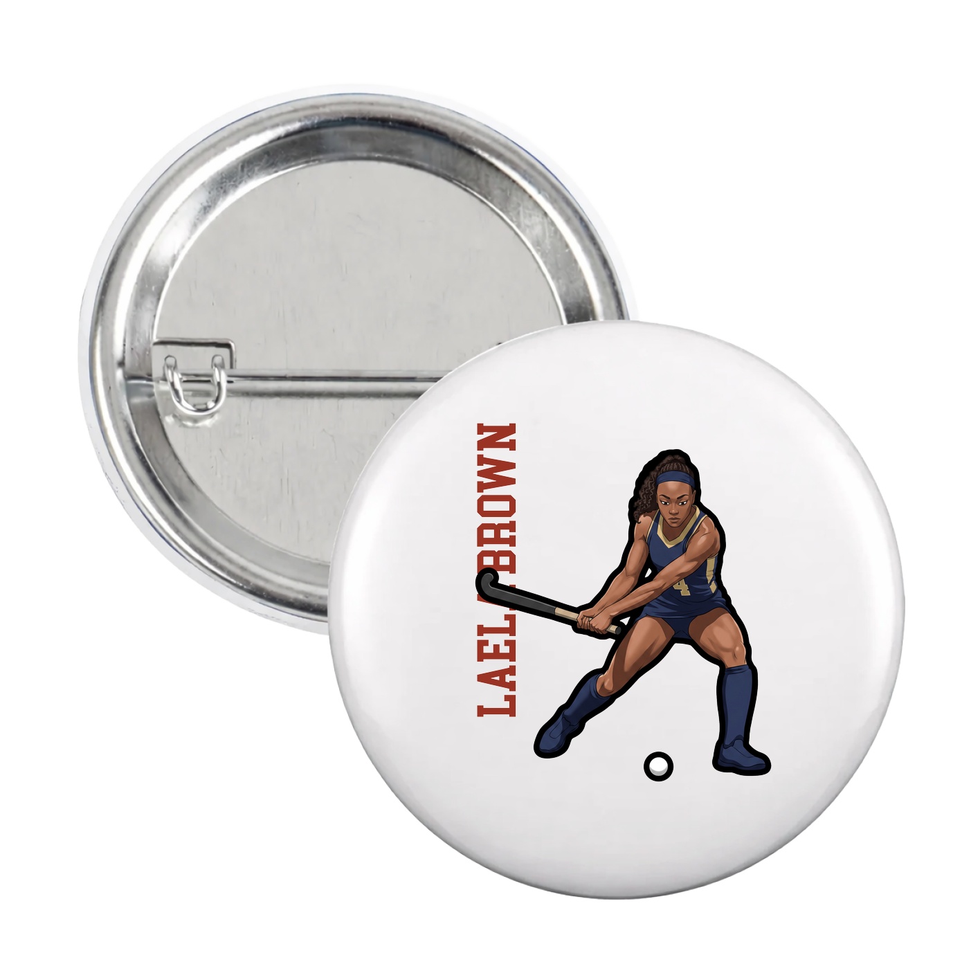 Game Day Button — Name Vertical in White