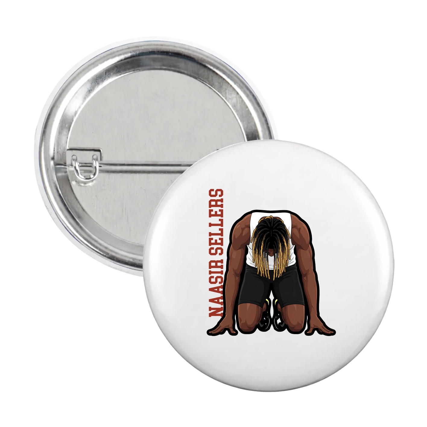 Game Day Button — Name Vertical in White