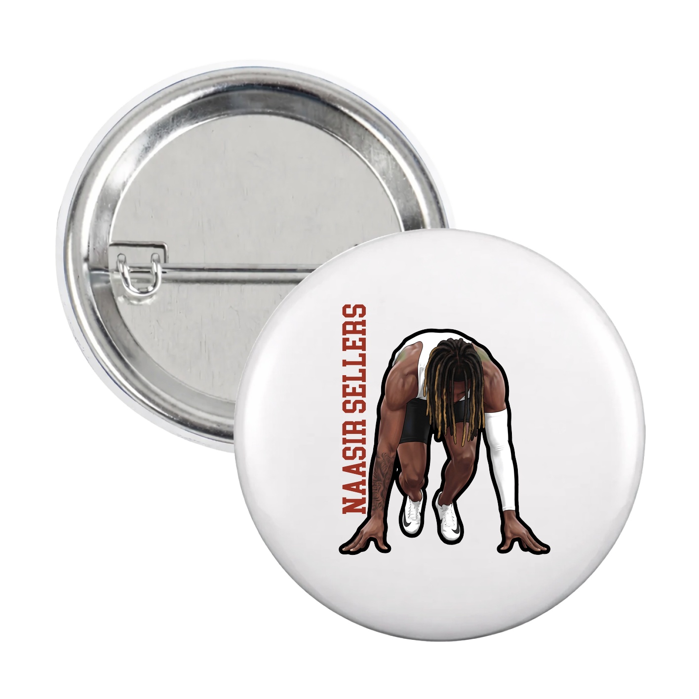 Game Day Button — Name Vertical in White