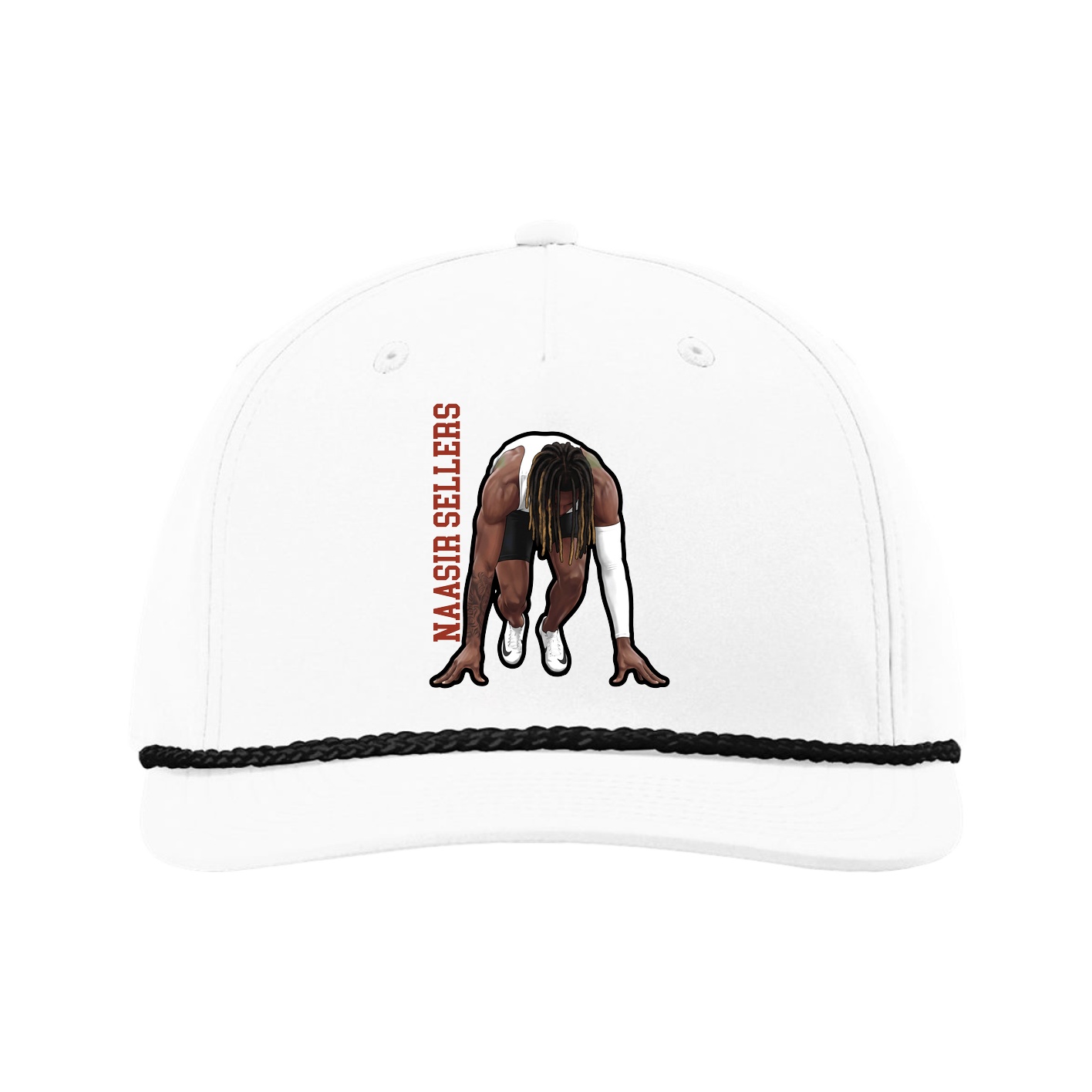 Five-Panel Classic Rope Cap — Name Vertical in White
