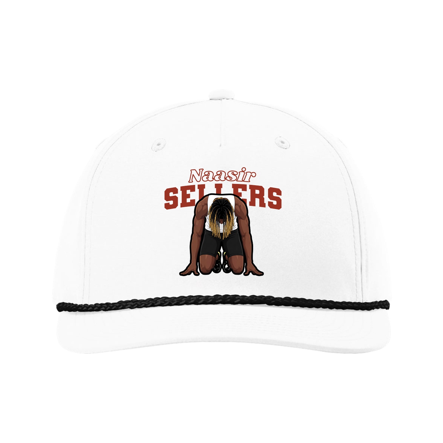 Five-Panel Classic Rope Cap — Name Arch in White