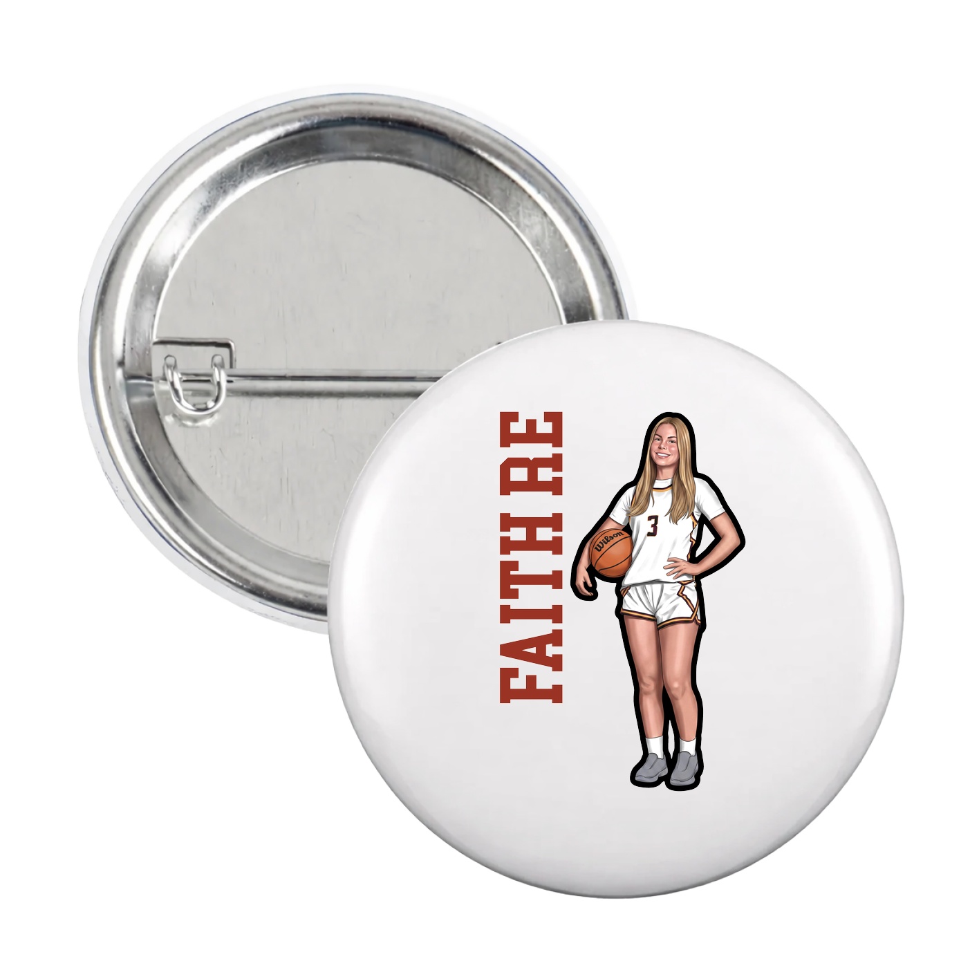 Game Day Button — Name Vertical in White