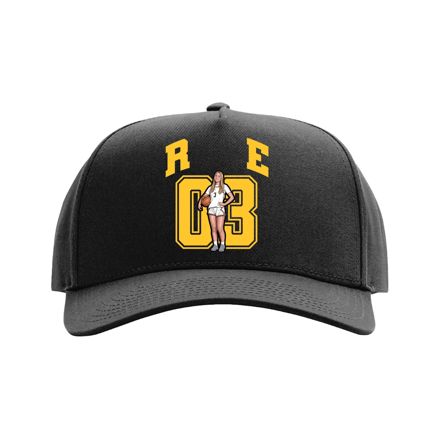 Full Fabric Five-Panel Champ Cap — Number in Black
