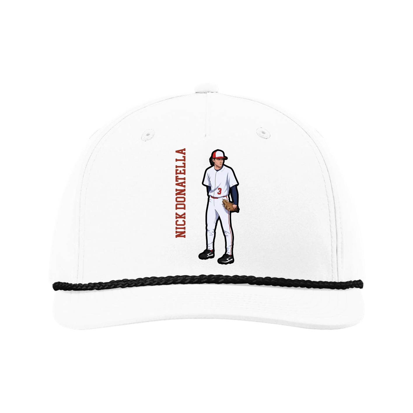 Five-Panel Classic Rope Cap — Name Vertical in White