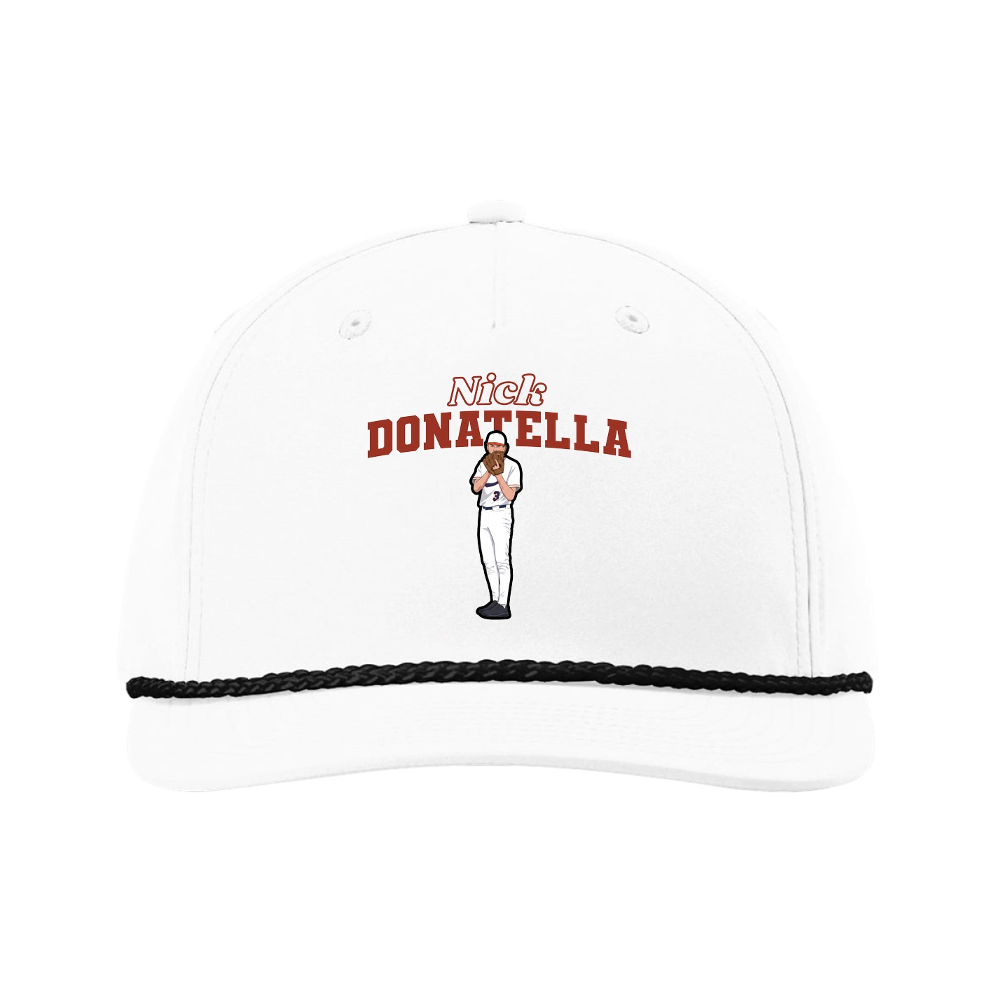 Five-Panel Classic Rope Cap — Name Arch in White