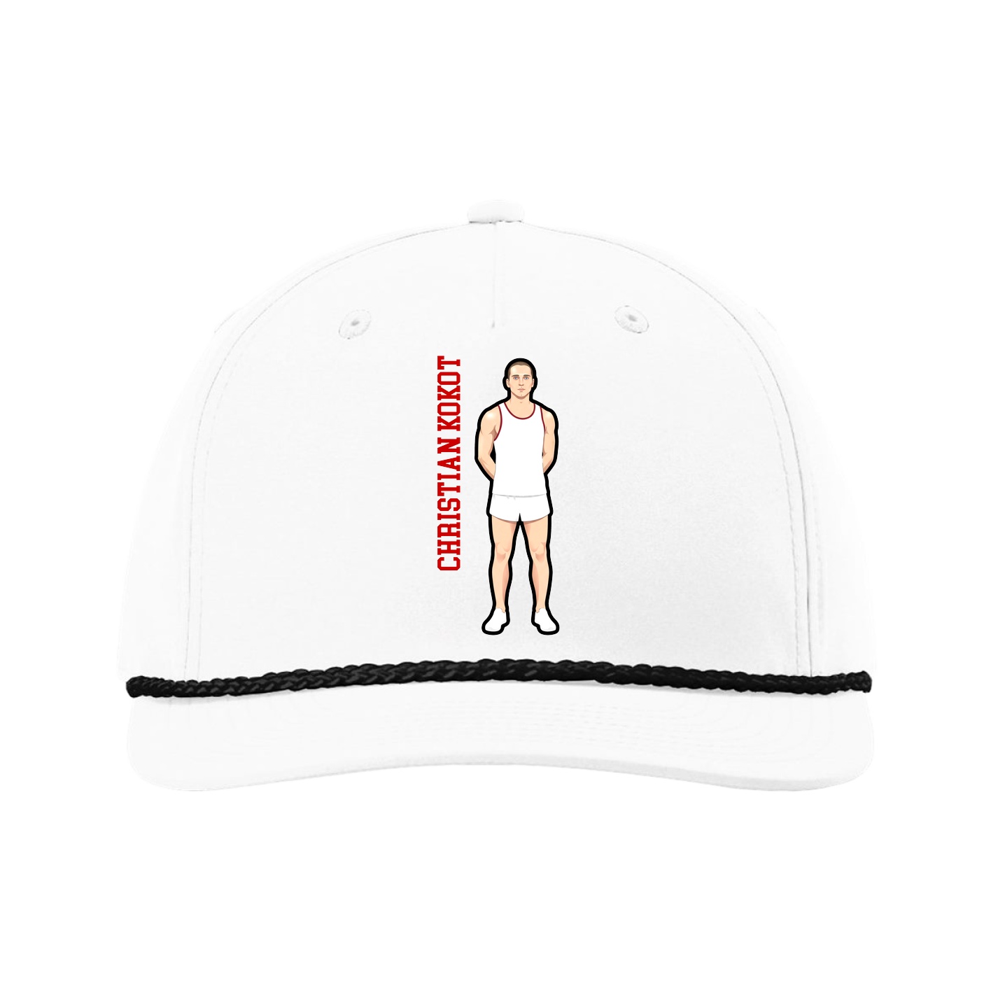 Five-Panel Classic Rope Cap — Name Vertical in White