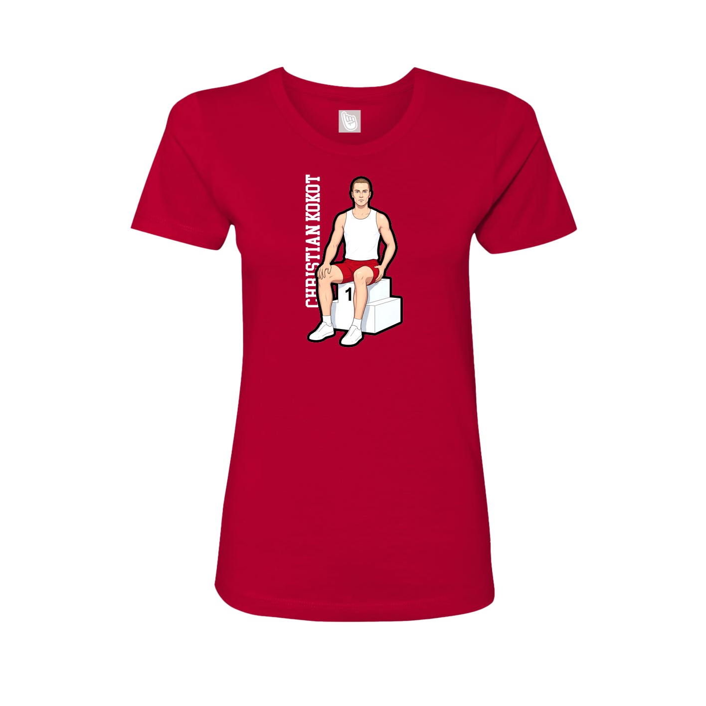 Fitted Women's Tee — Name Vertical in Red