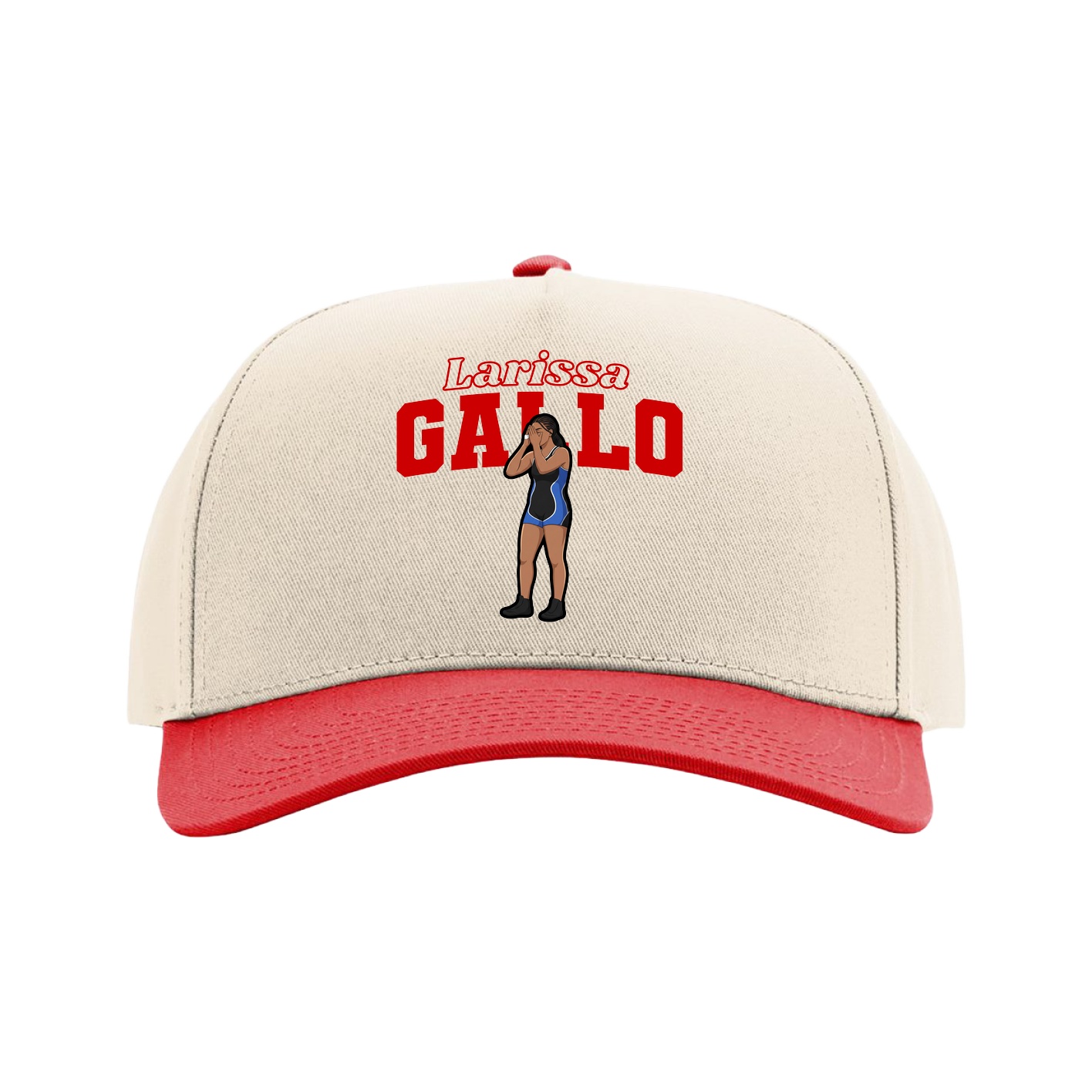 Full Fabric Five-Panel Champ Cap — Name Arch in Cream/Red