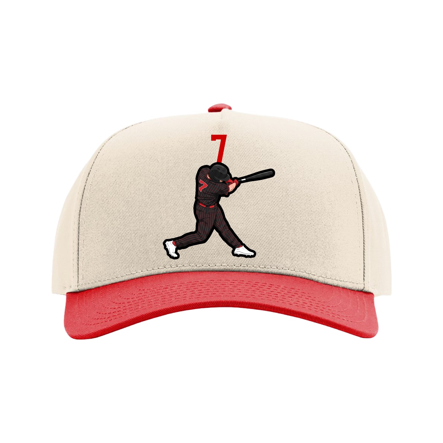 Full Fabric Five-Panel Champ Cap — Number Top in Cream/Red