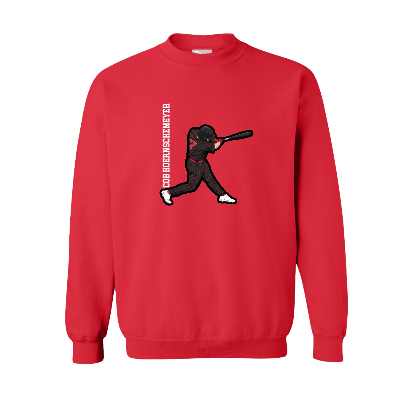 Fleece Crew — Name Vertical in Red