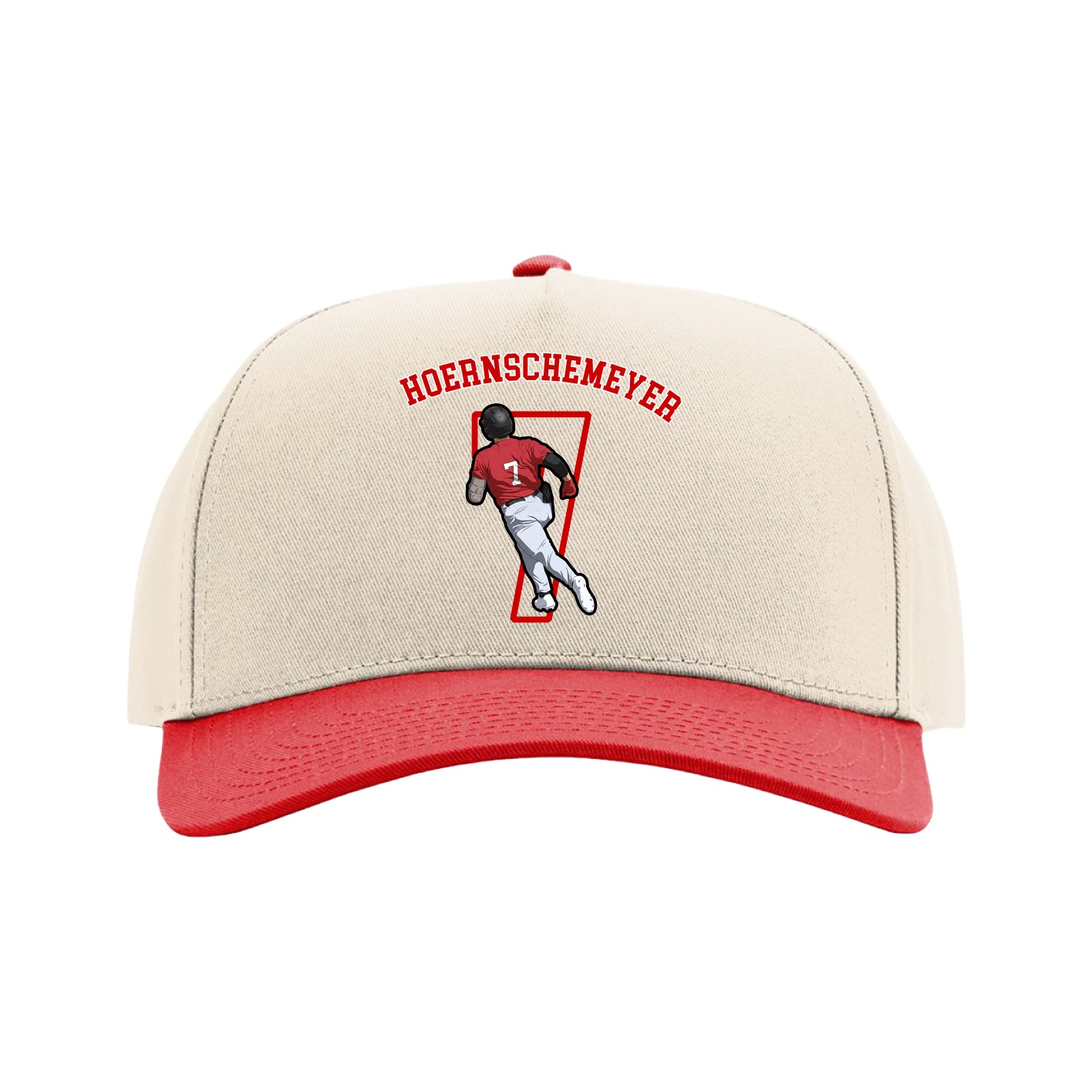 Full Fabric Five-Panel Champ Cap — Shirsey Arch in Cream/Red