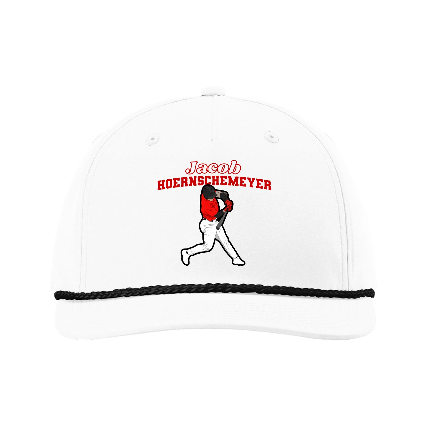 Five-Panel Classic Rope Cap — Name Arch in White