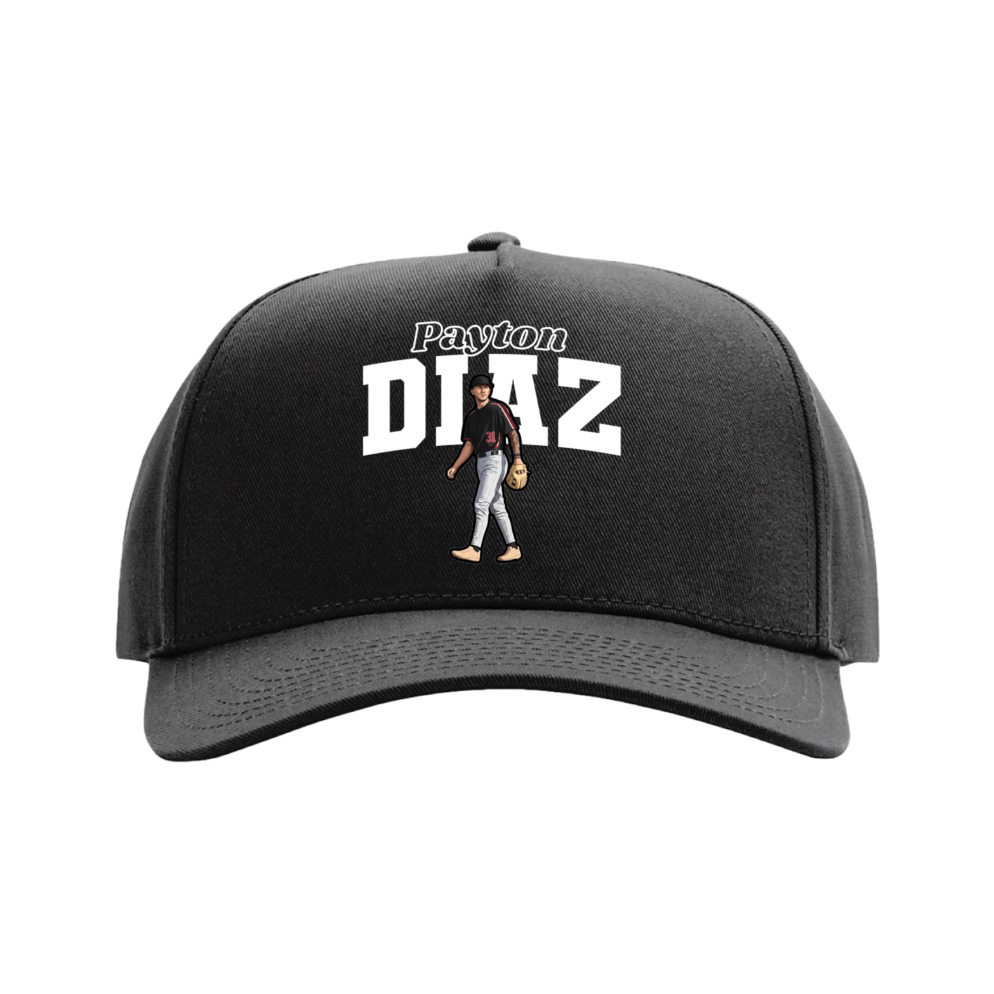 Full Fabric Five-Panel Champ Cap — Name Arch in Black