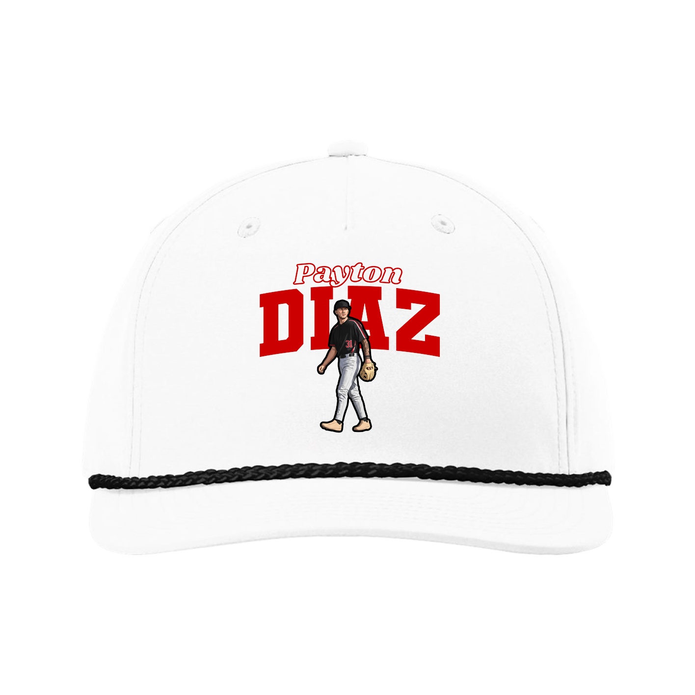 Five-Panel Classic Rope Cap — Name Arch in White