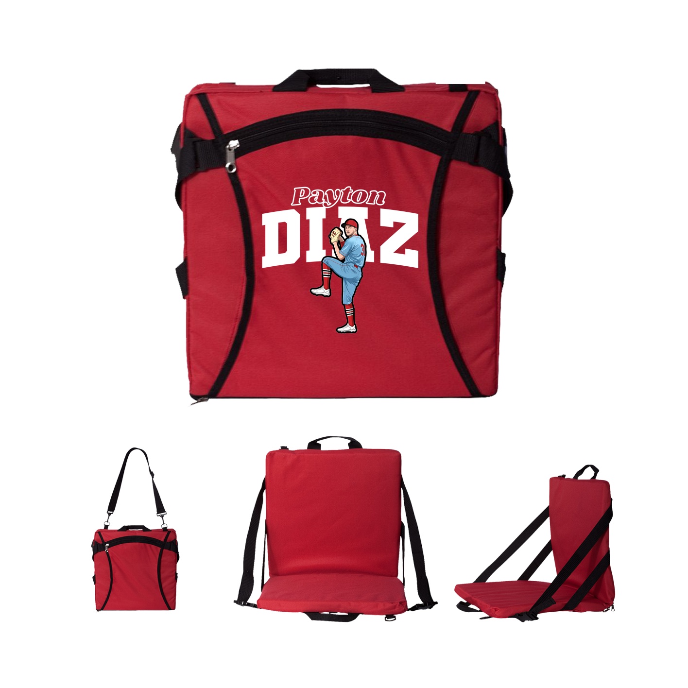 Folding Stadium Seat — Name Arch in Red