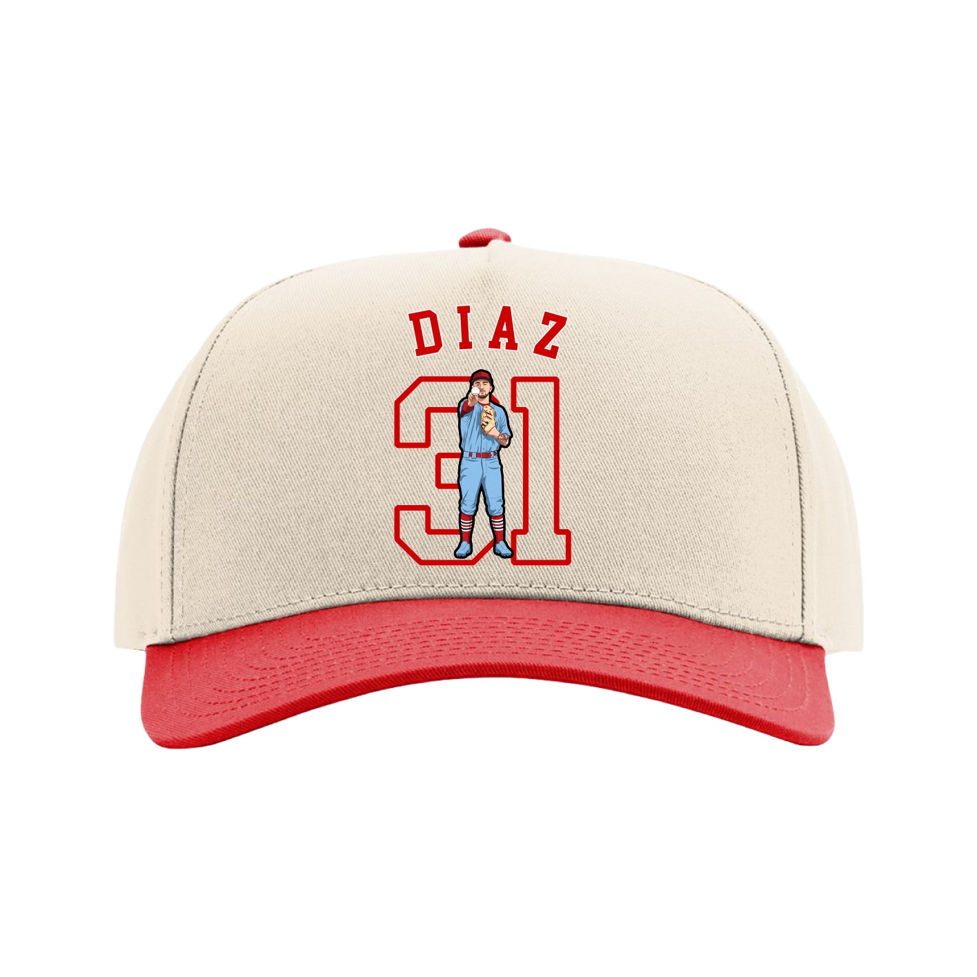 Full Fabric Five-Panel Champ Cap — Shirsey Arch in Cream/Red