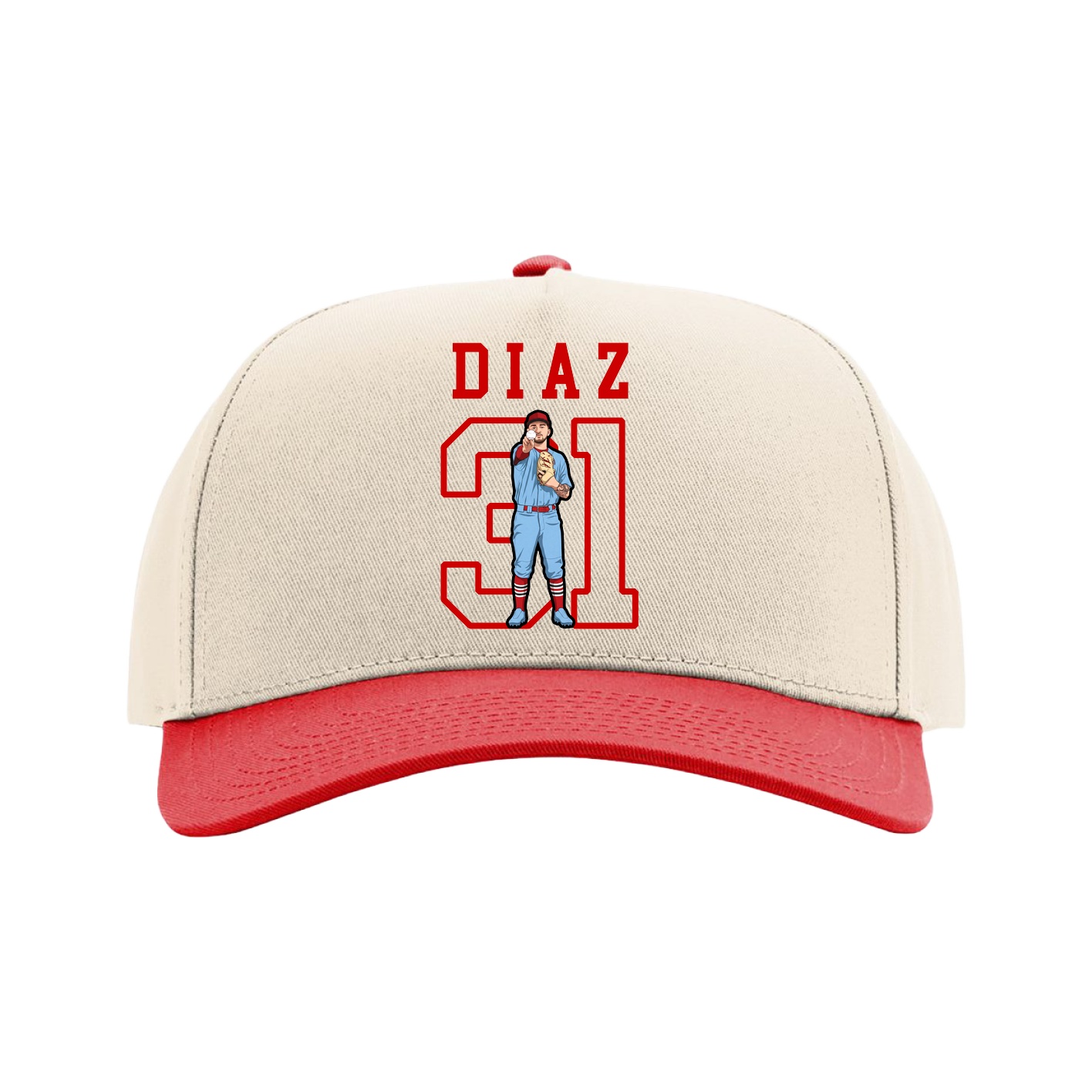 Full Fabric Five-Panel Champ Cap — Shirsey in Cream/Red