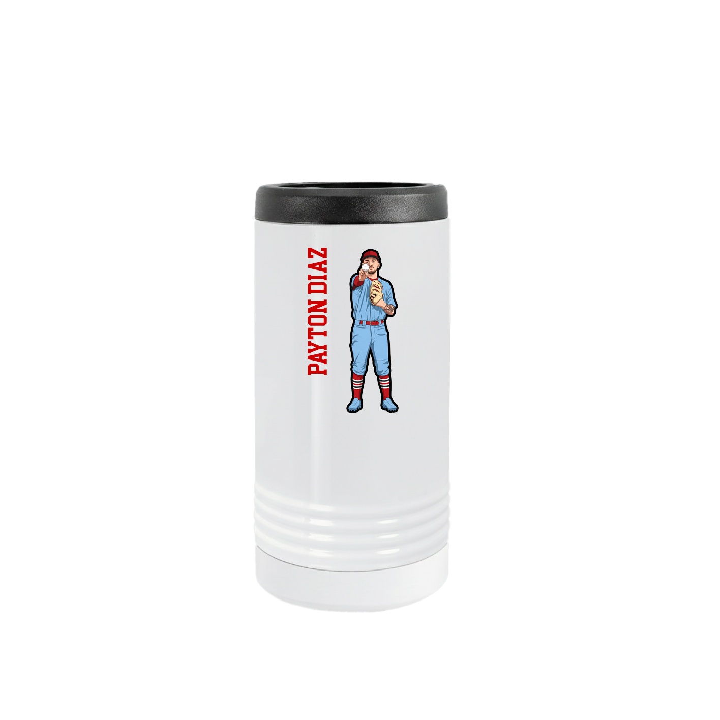 Slim Beverage Holder — Name Vertical in White