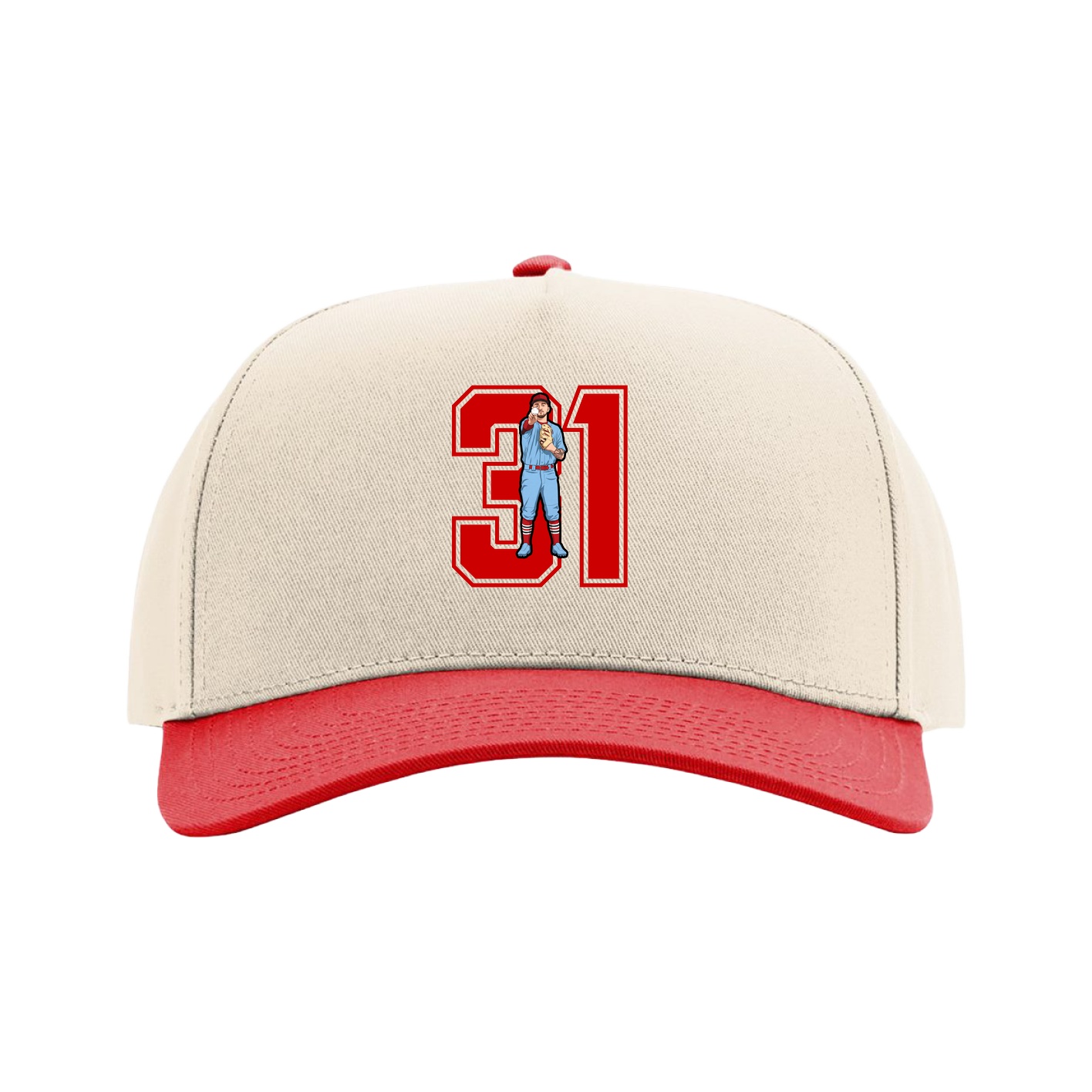 Full Fabric Five-Panel Champ Cap — Number in Cream/Red