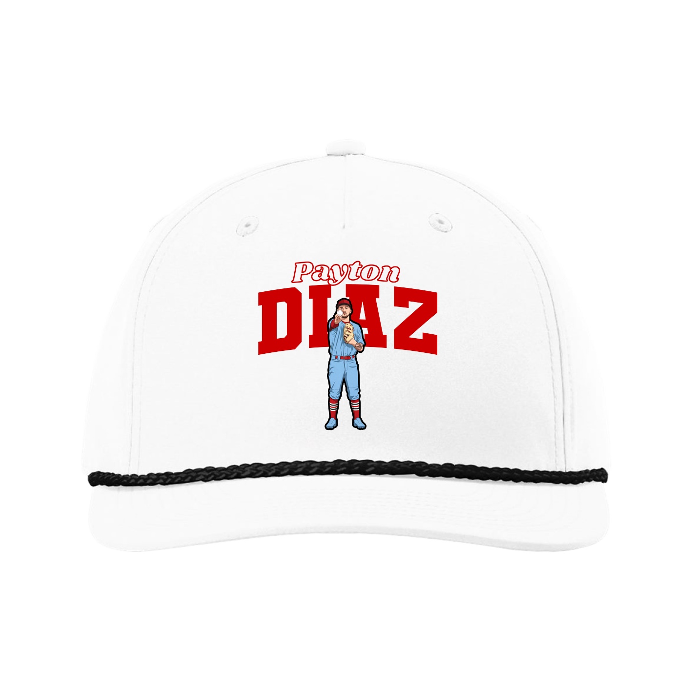 Five-Panel Classic Rope Cap — Name Arch in White
