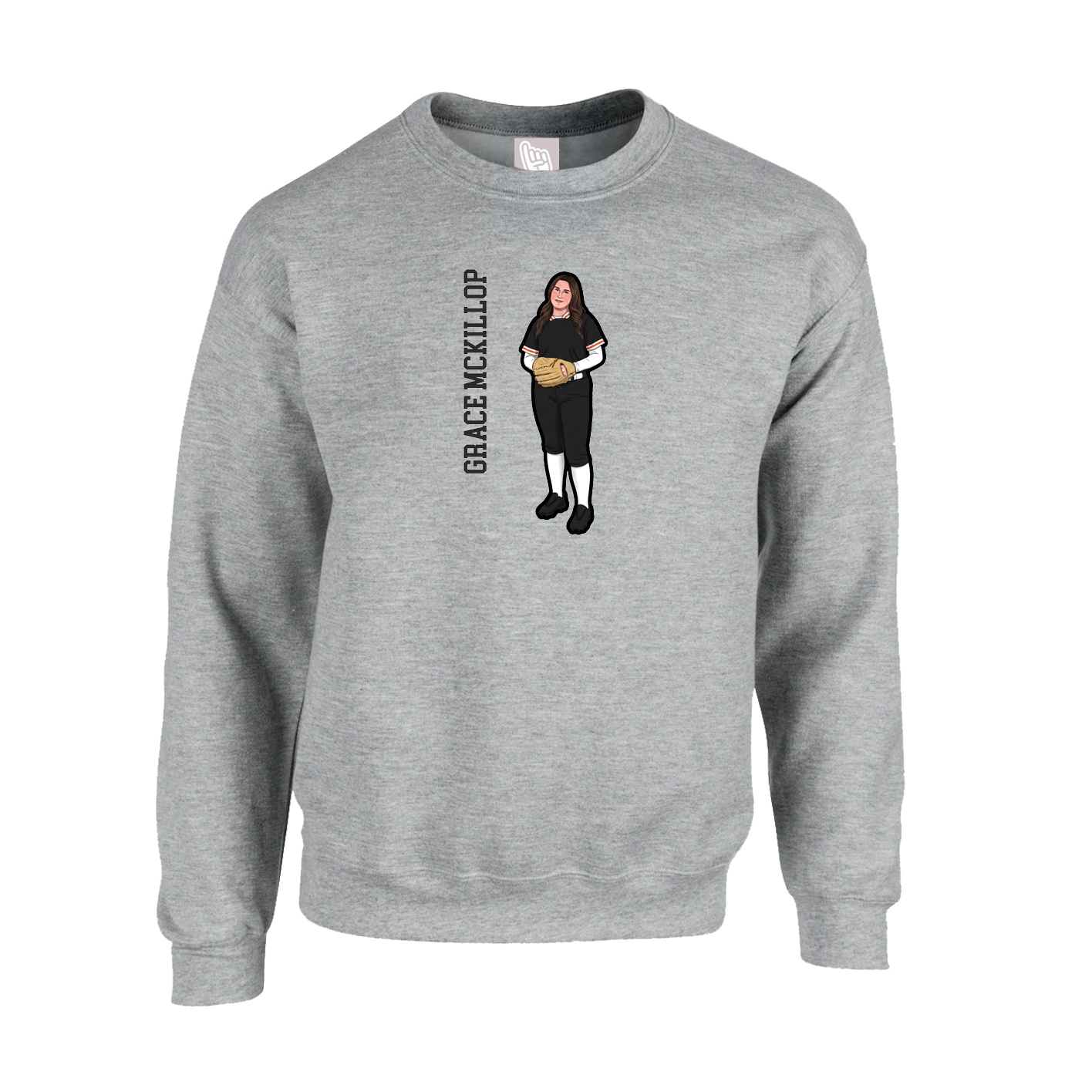 Fleece Crew — Name Vertical in Grey