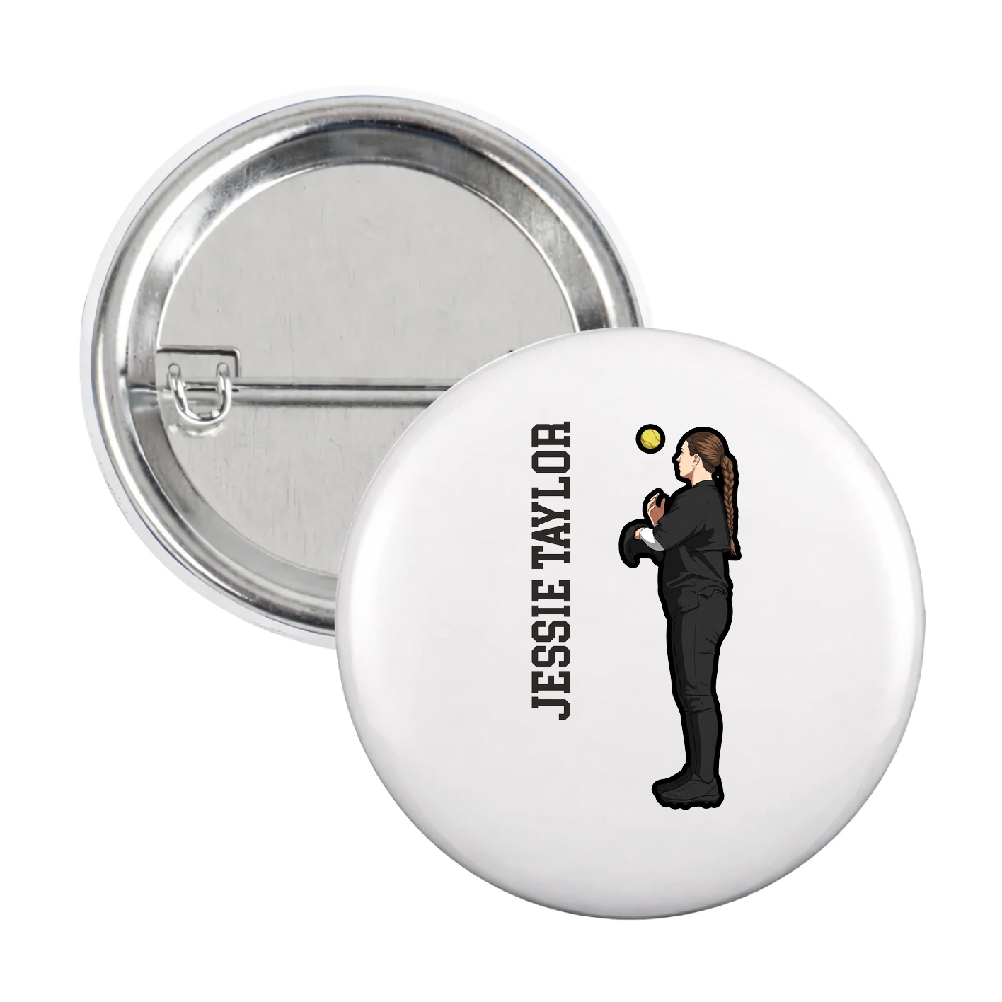 Game Day Button — Name Vertical in White