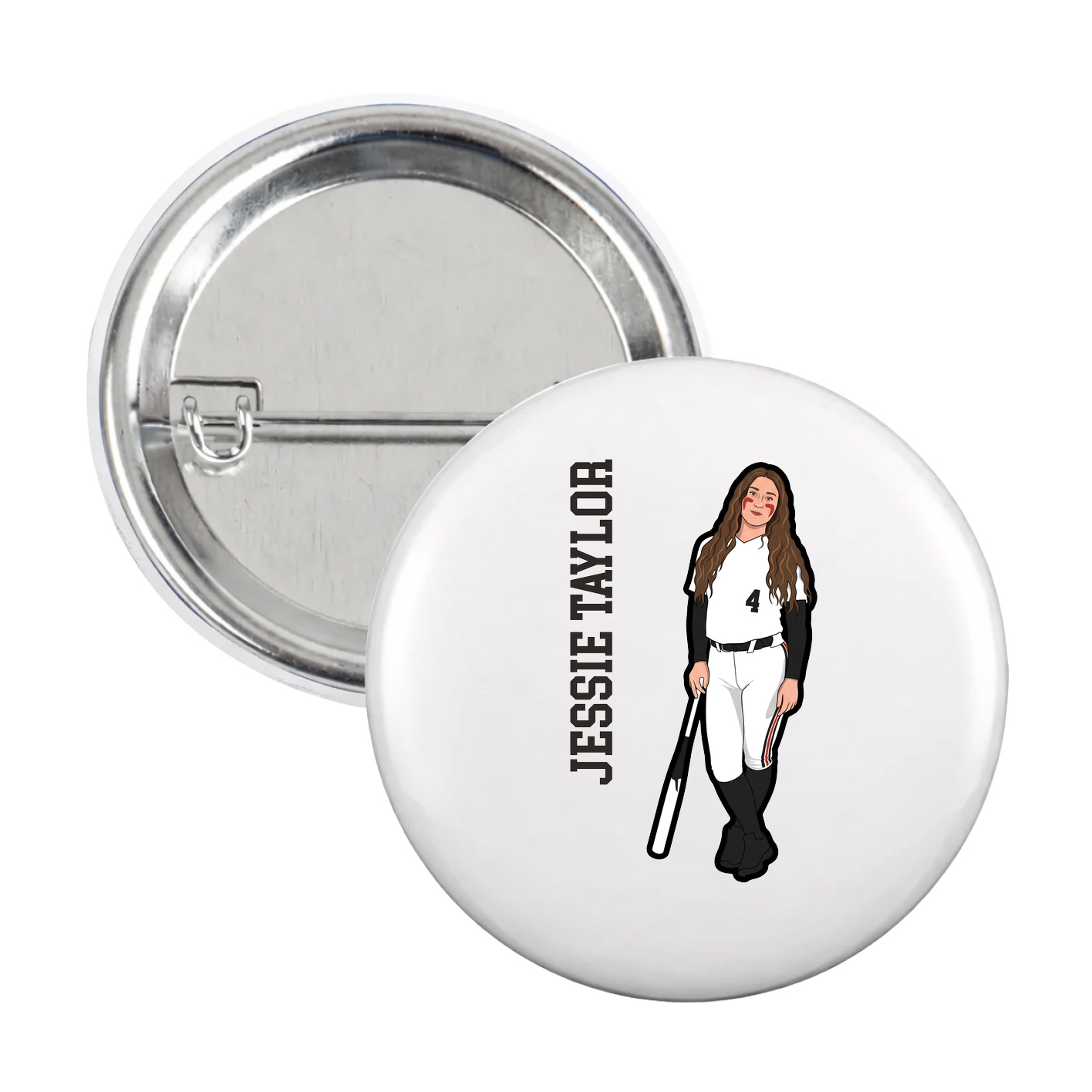 Game Day Button — Name Vertical in White