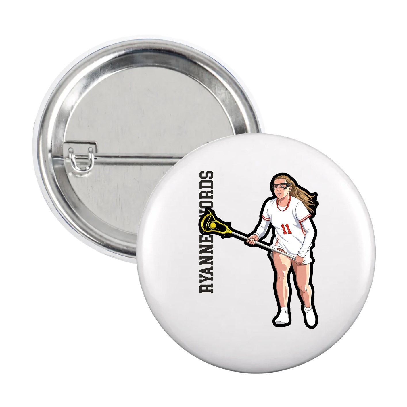 Game Day Button — Name Vertical in White