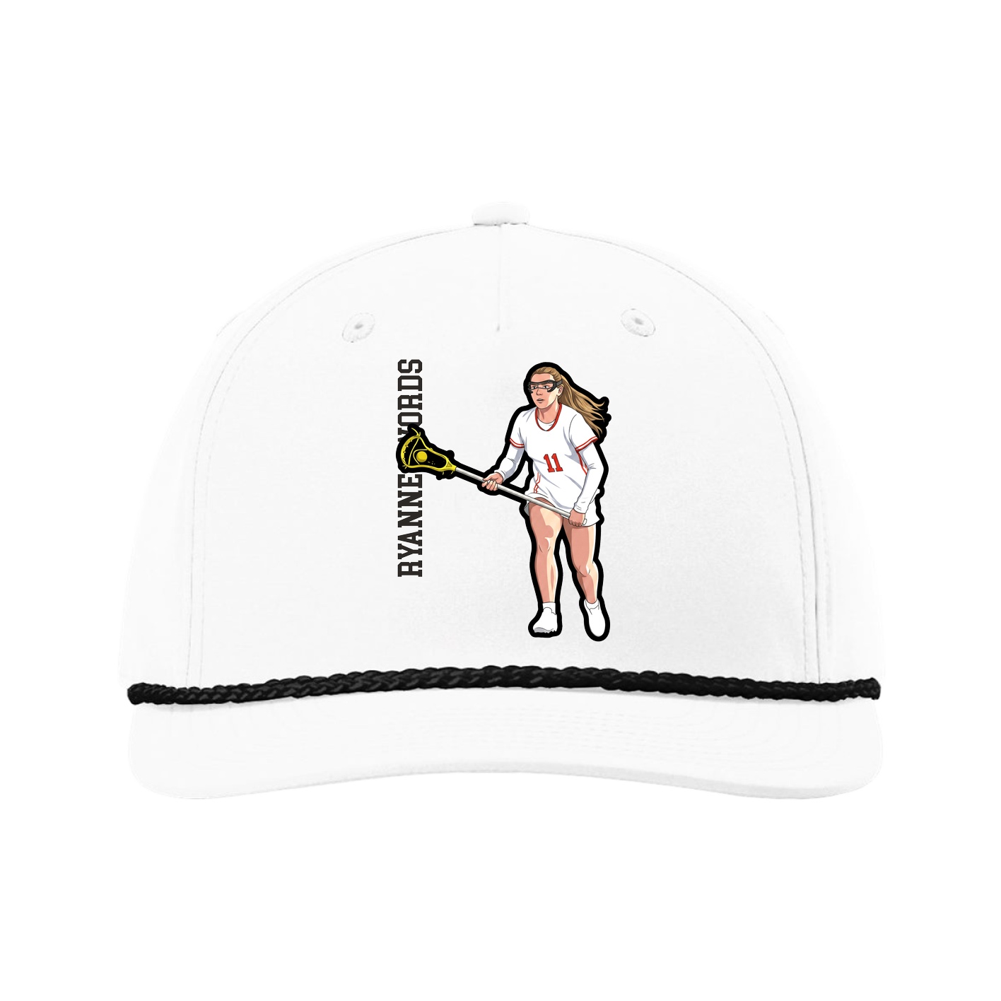 Five-Panel Classic Rope Cap — Name Vertical in White