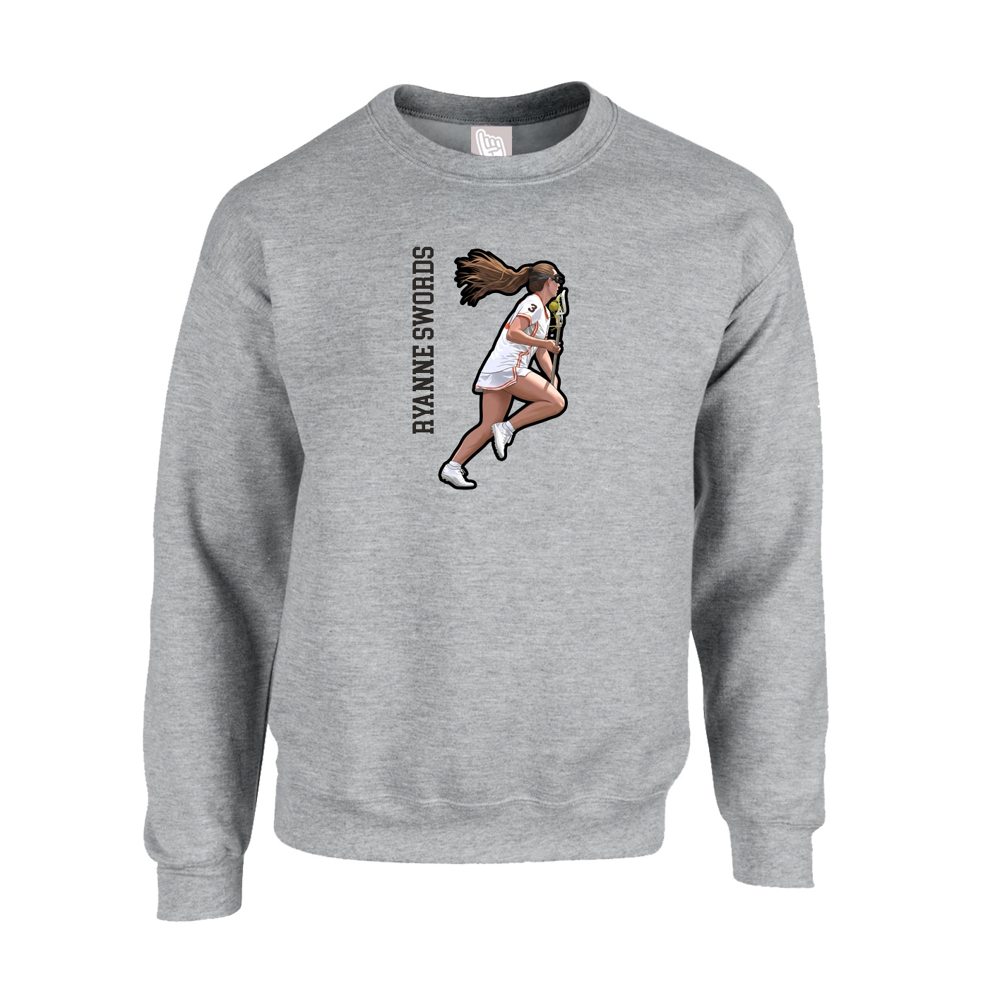 Fleece Crew — Name Vertical in Grey