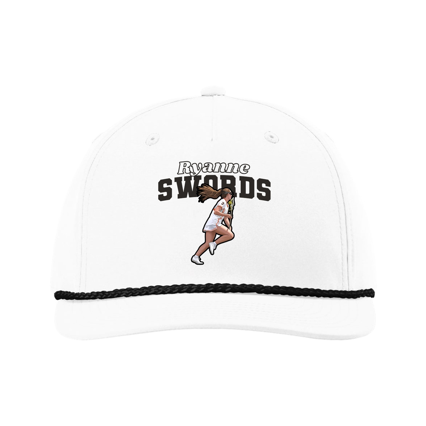 Five-Panel Classic Rope Cap — Name Arch in White