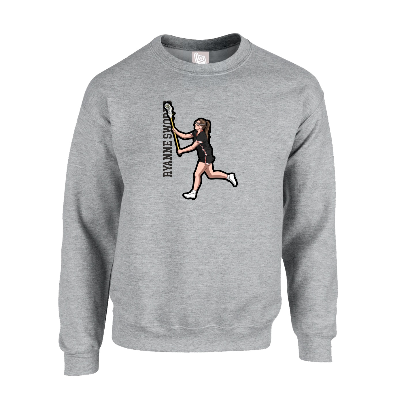Fleece Crew — Name Vertical in Grey