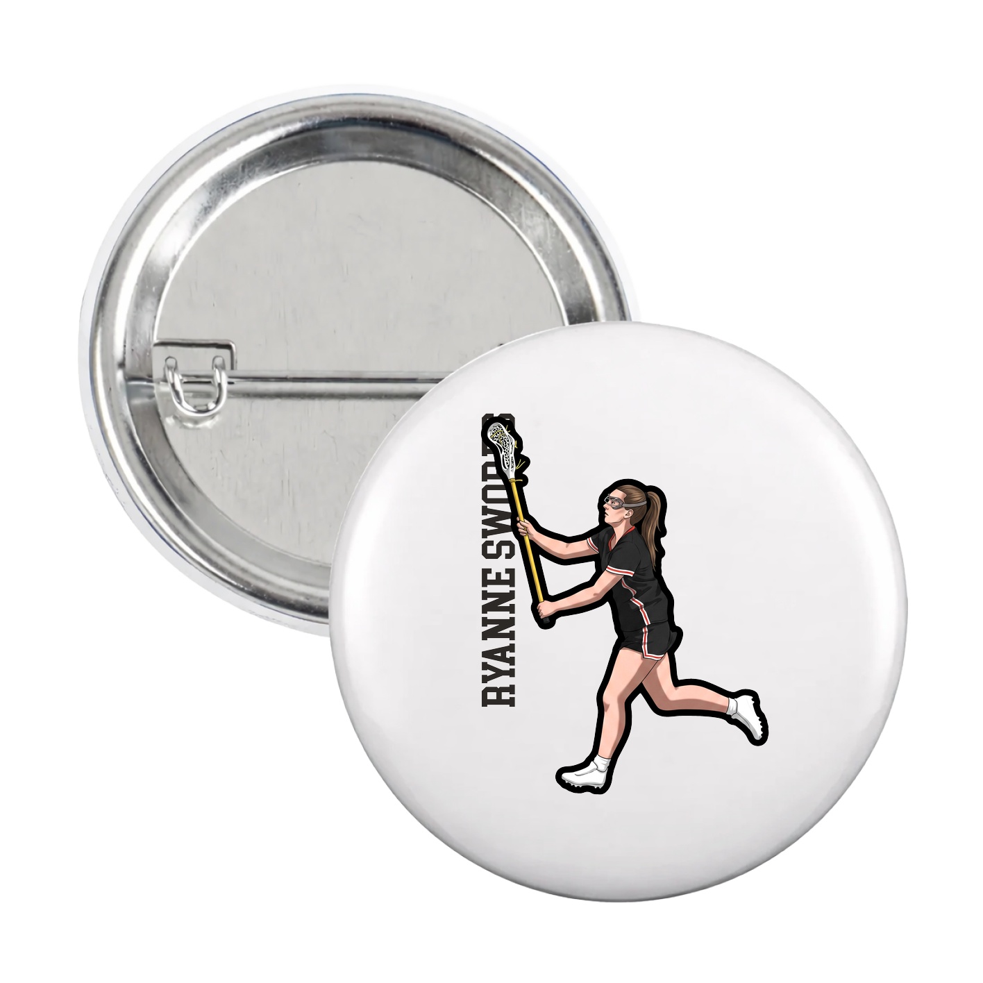 Game Day Button — Name Vertical in White