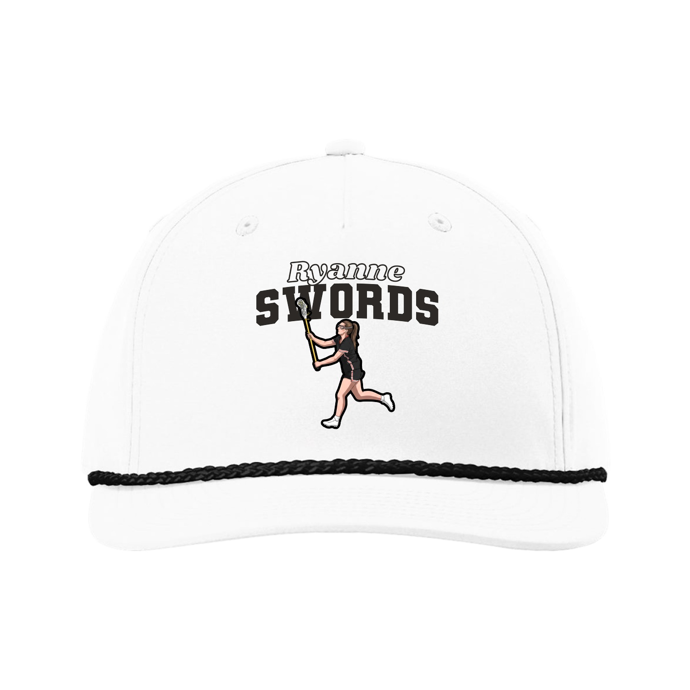 Five-Panel Classic Rope Cap — Name Arch in White