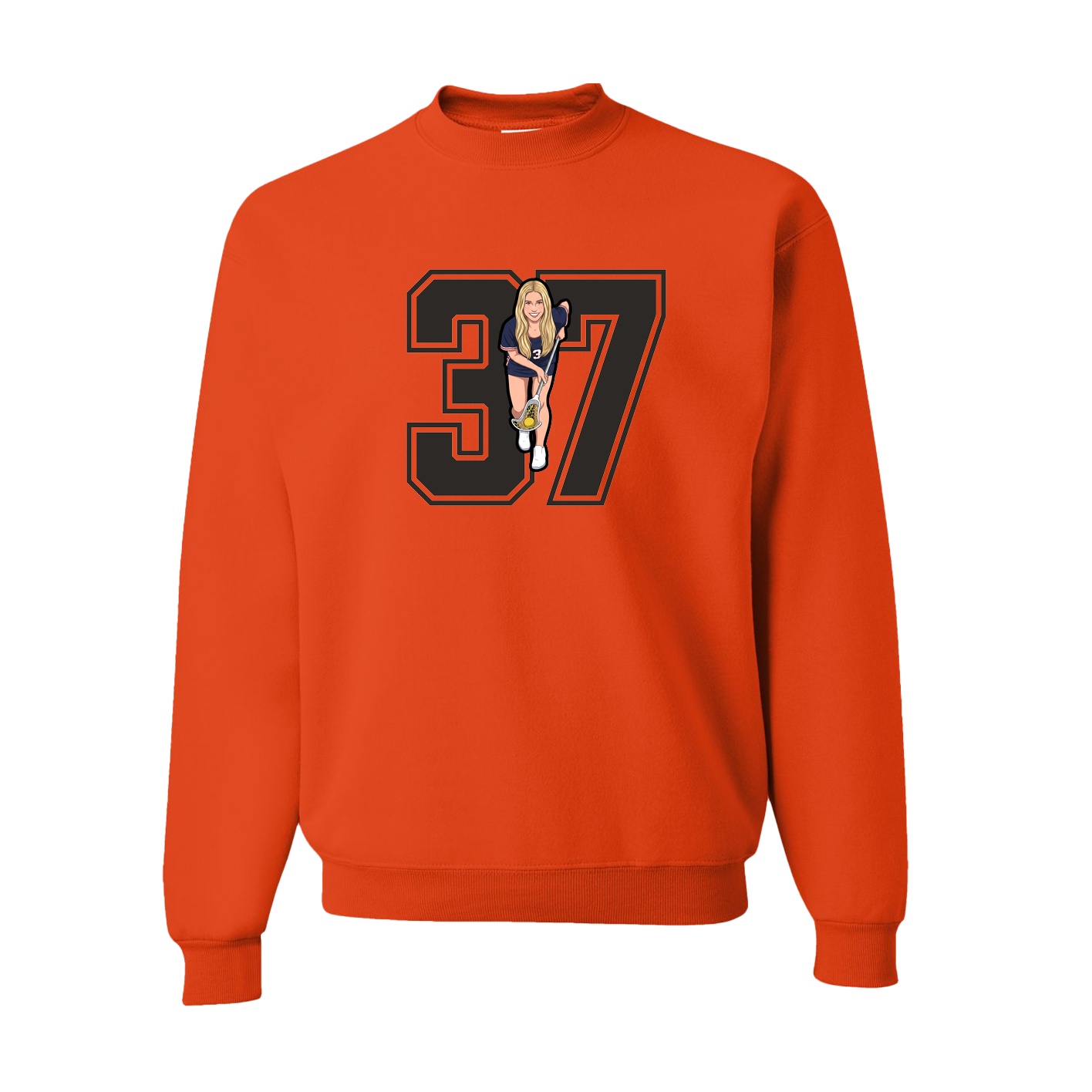Fleece Crew — Number in Orange