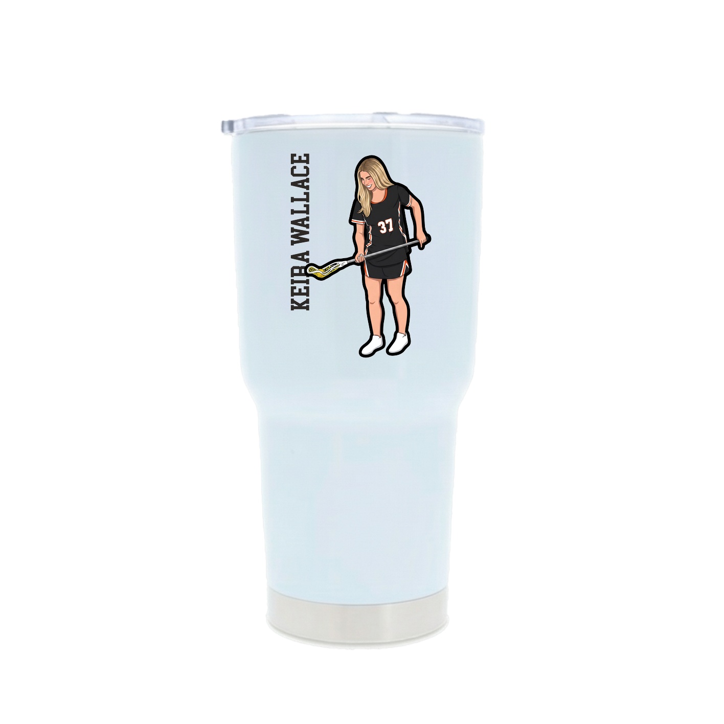 30oz Stainless Steel Tumbler — Name Vertical in White
