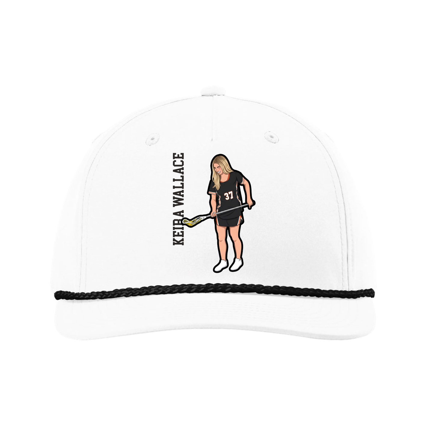 Five-Panel Classic Rope Cap — Name Vertical in White