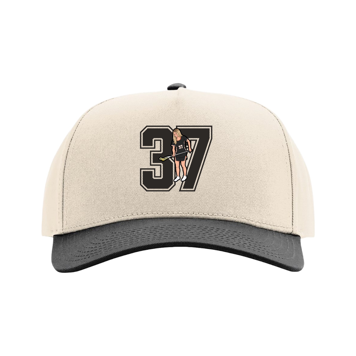 Full Fabric Five-Panel Champ Cap — Number in Cream/Black