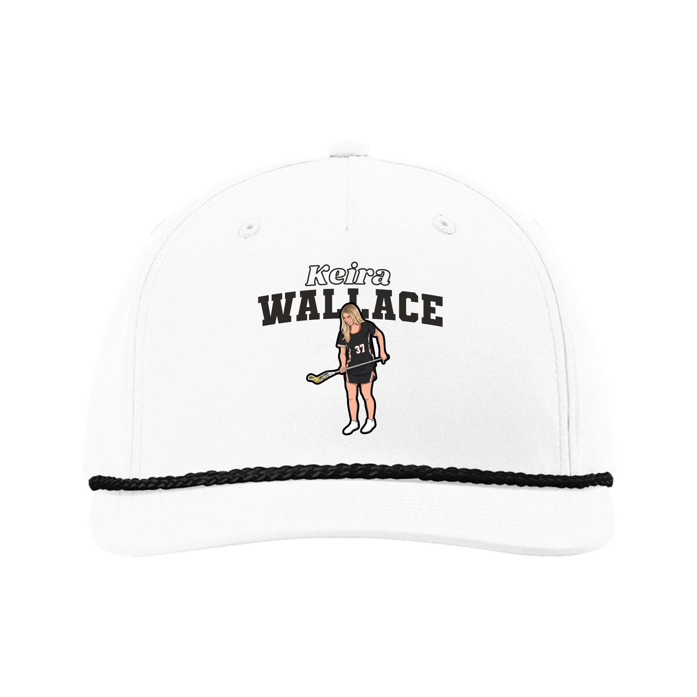 Five-Panel Classic Rope Cap — Name Arch in White