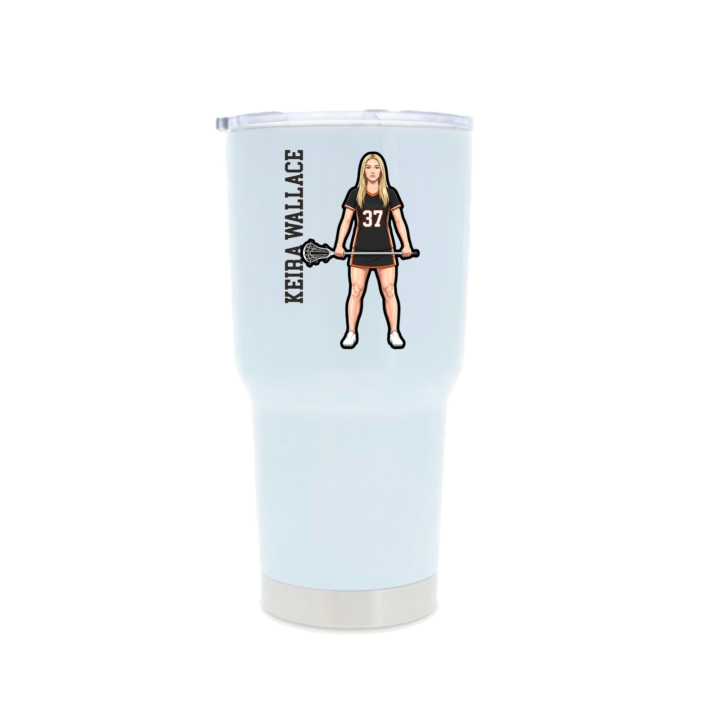 30oz Stainless Steel Tumbler — Name Vertical in White
