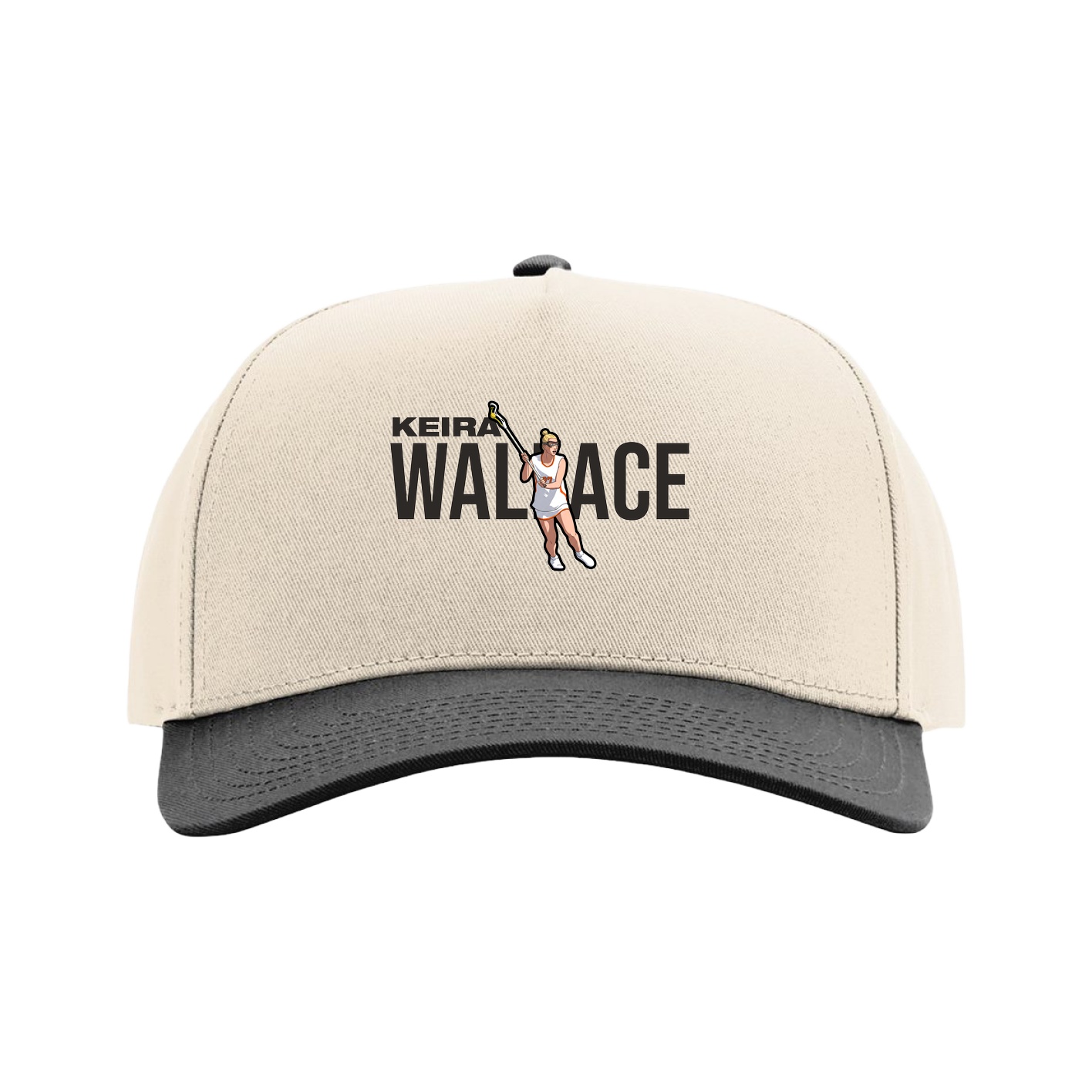 Full Fabric Five-Panel Champ Cap — Player Name in Cream/Black