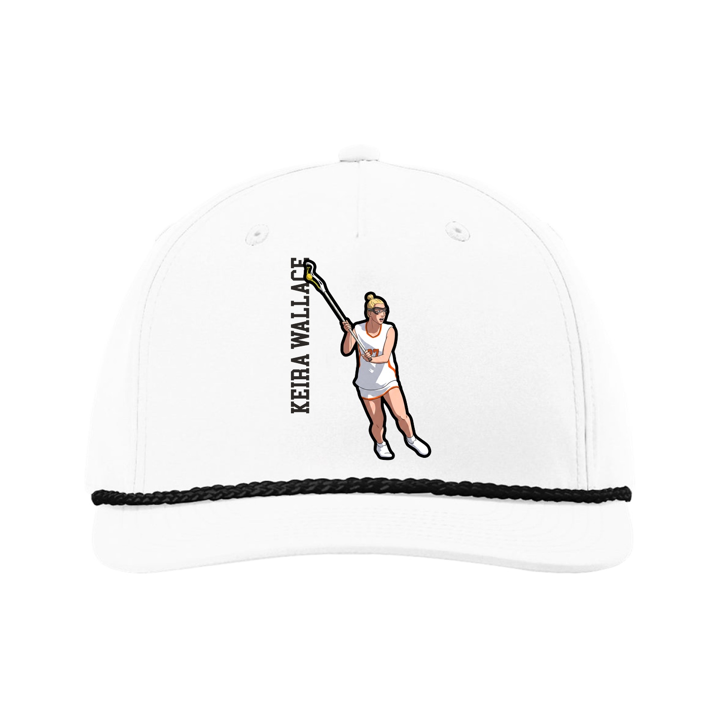 Five-Panel Classic Rope Cap — Name Vertical in White
