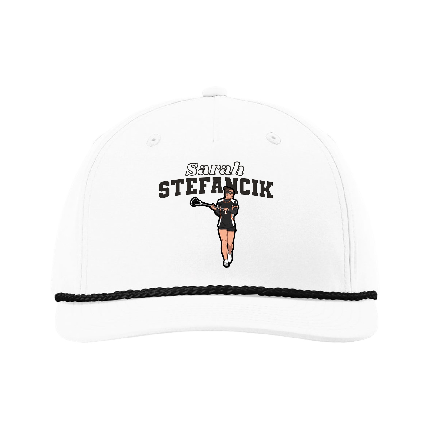 Five-Panel Classic Rope Cap — Name Arch in White
