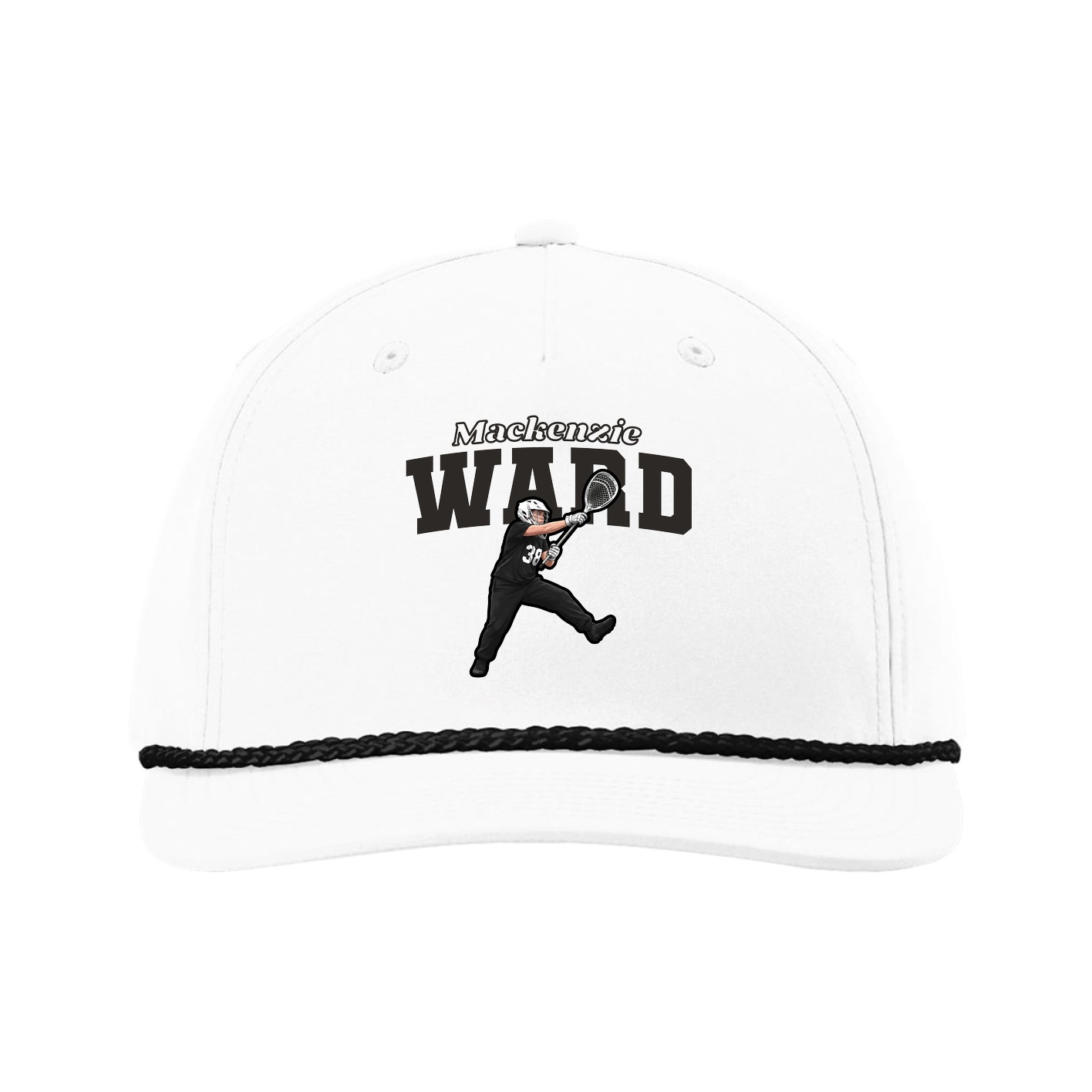 Five-Panel Classic Rope Cap — Name Arch in White