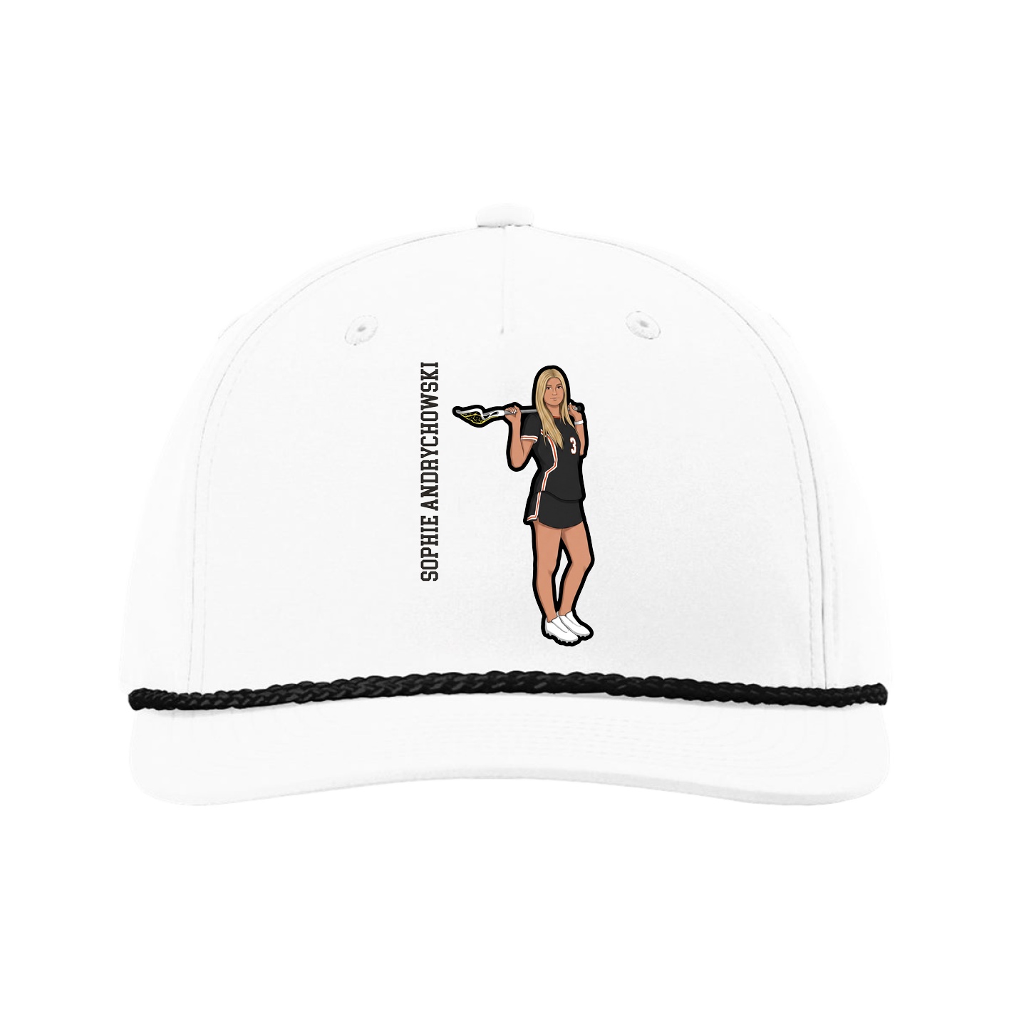 Five-Panel Classic Rope Cap — Name Vertical in White