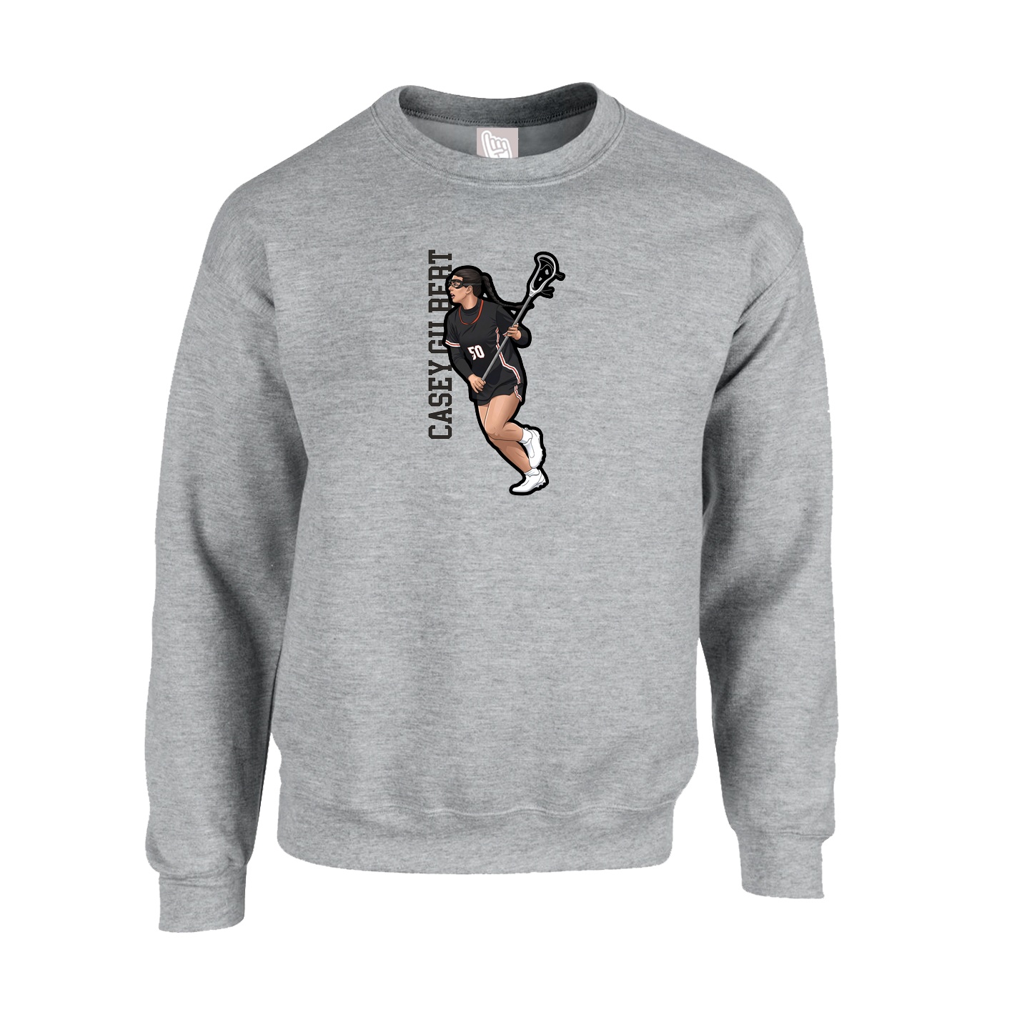 Fleece Crew — Name Vertical in Grey